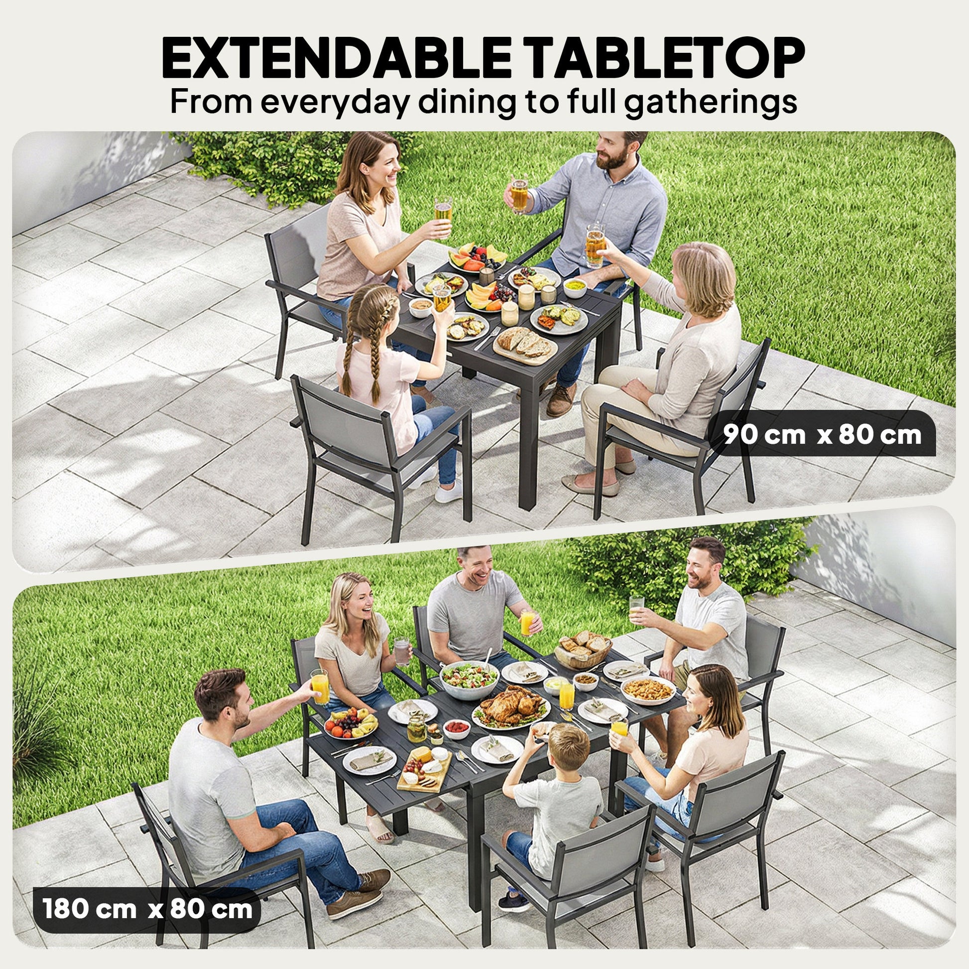 Aosom 7-Piece Outdoor Dining Set - Extendable Grey Aluminum Set-DECOROLALA