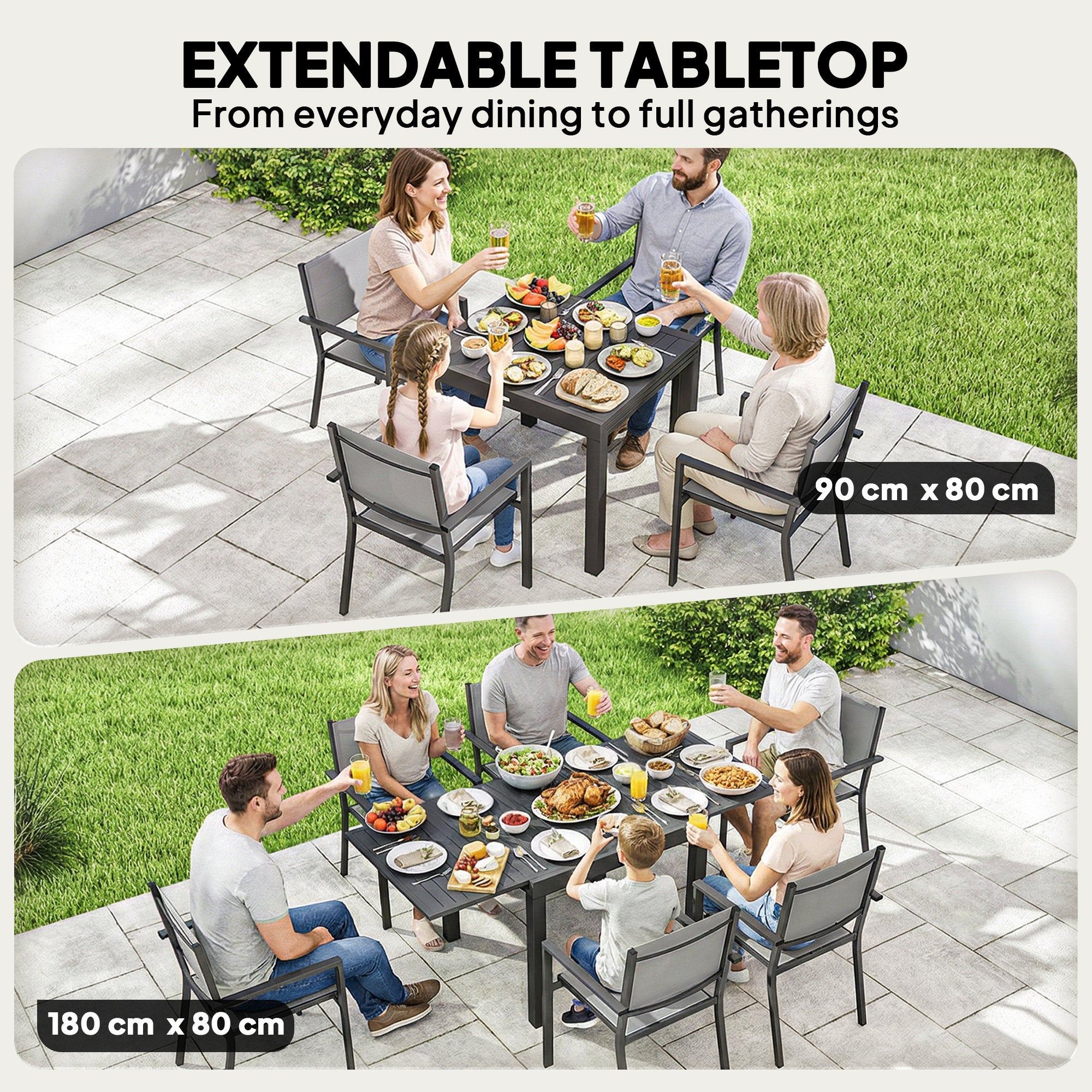 Aosom 7-Piece Outdoor Dining Set - Extendable Grey Aluminum Set-DECOROLALA