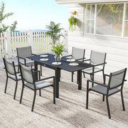 Aosom 7-Piece Outdoor Dining Set - Extendable Grey Aluminum Set-DECOROLALA