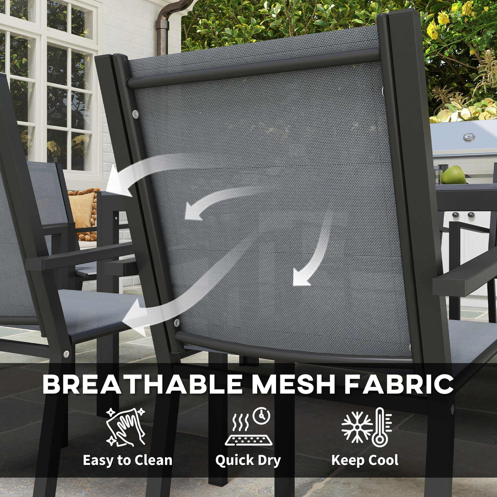Aosom 7-Piece Outdoor Dining Set - Steel & Mesh Khaki/Brown-DECOROLALA