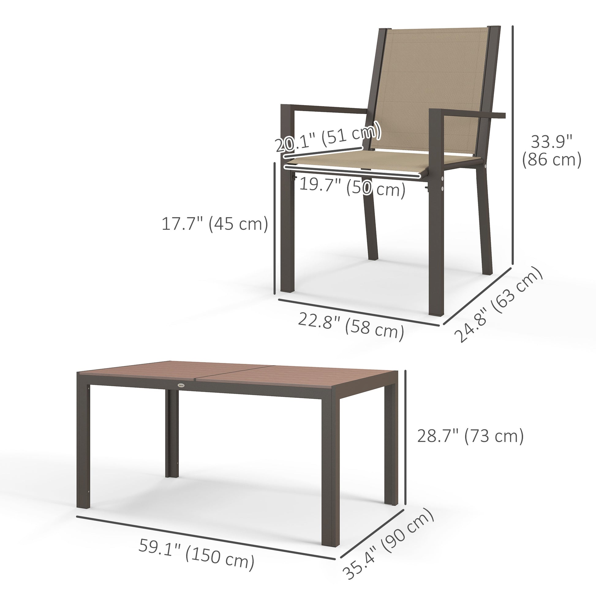 Aosom 7-Piece Outdoor Dining Set - Steel & Mesh Khaki/Brown-DECOROLALA