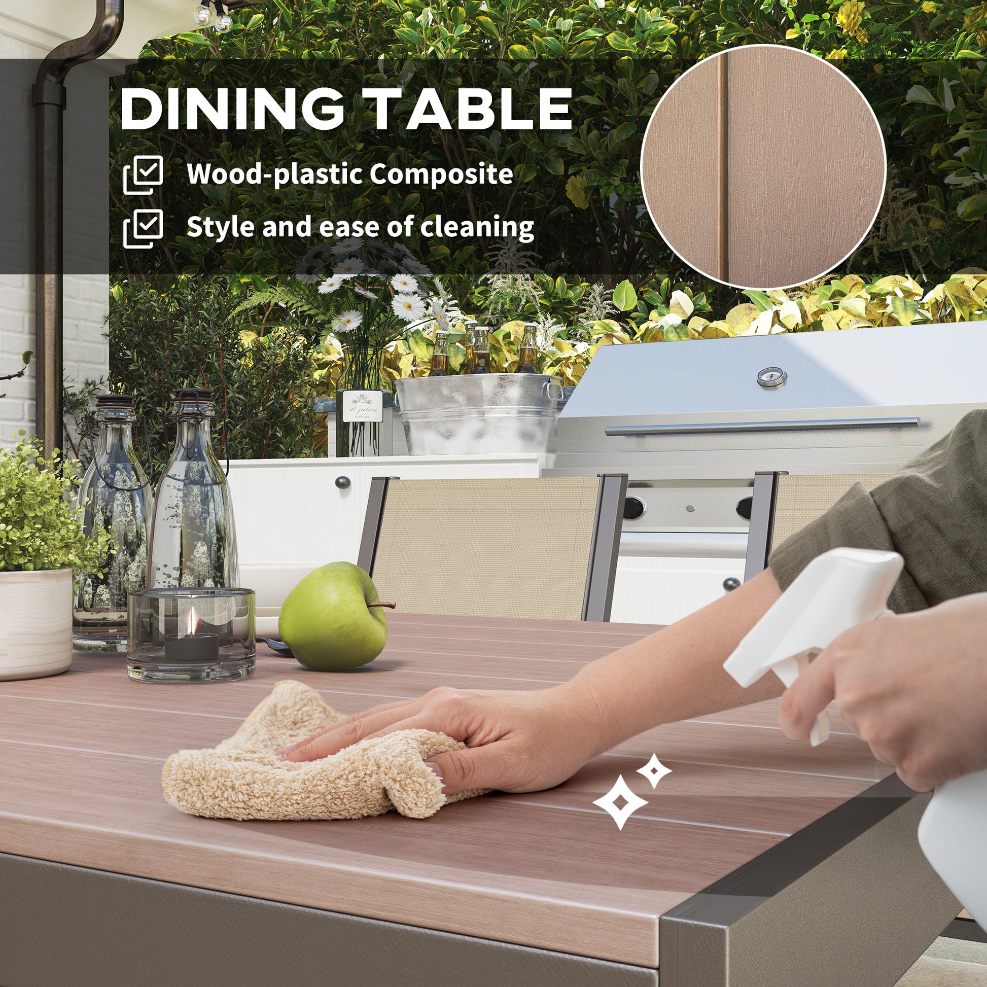 Aosom 7-Piece Outdoor Dining Set - Steel & Mesh Khaki/Brown-DECOROLALA