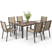 Aosom 7-Piece Outdoor Dining Set - Steel & Mesh Khaki/Brown-DECOROLALA