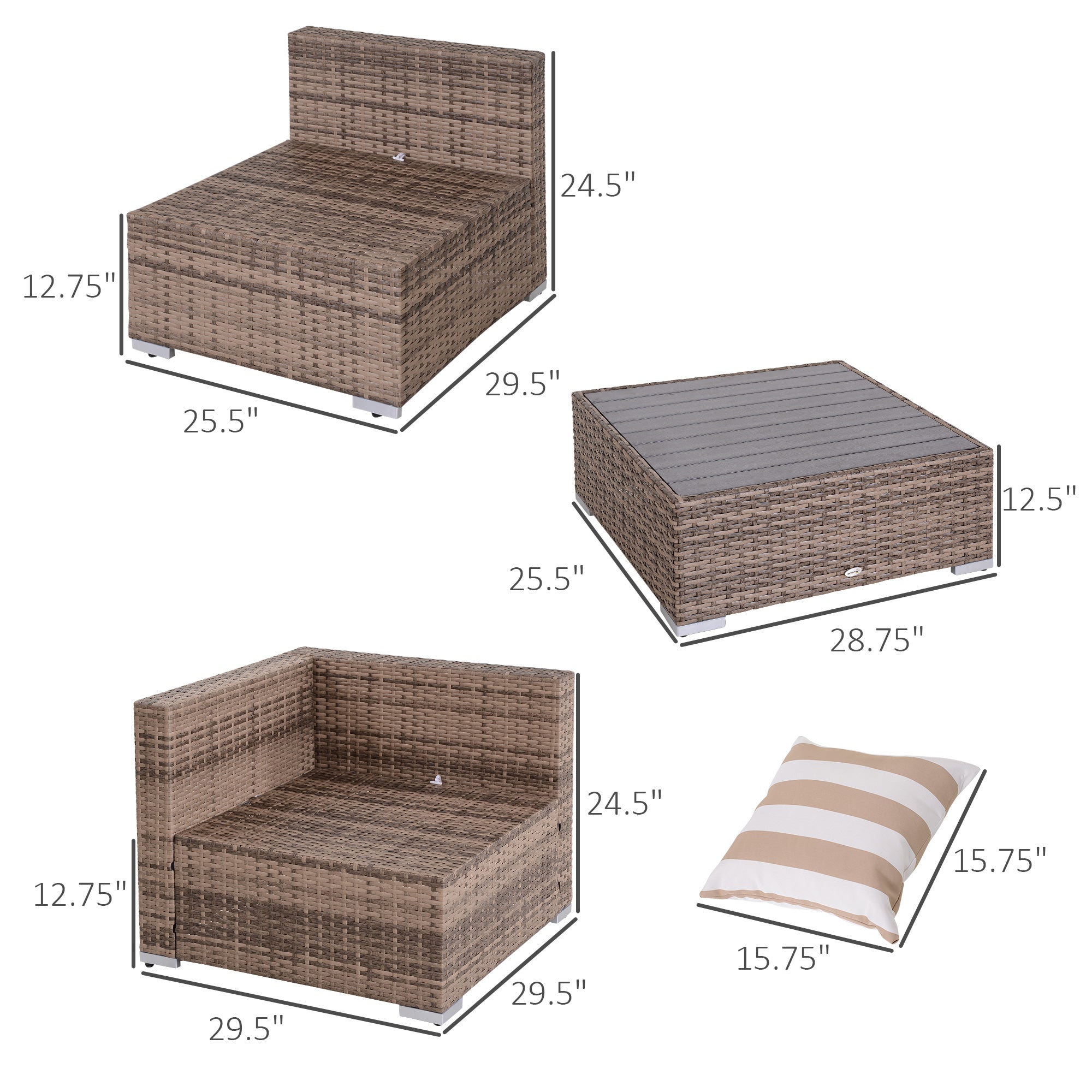 Aosom 7-Piece Patio Furniture Set - Grey Rattan-DECOROLALA