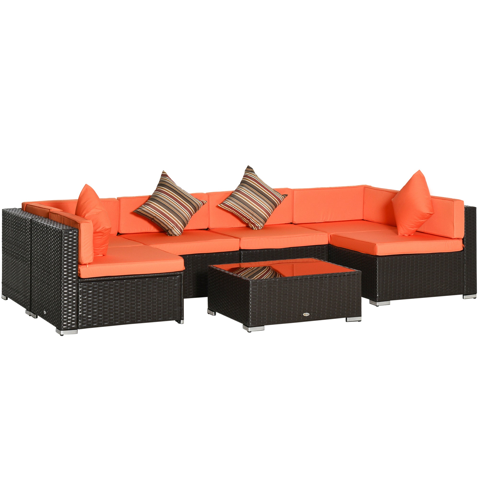 Aosom 7-Piece Patio Furniture Set - Orange Rattan-DECOROLALA