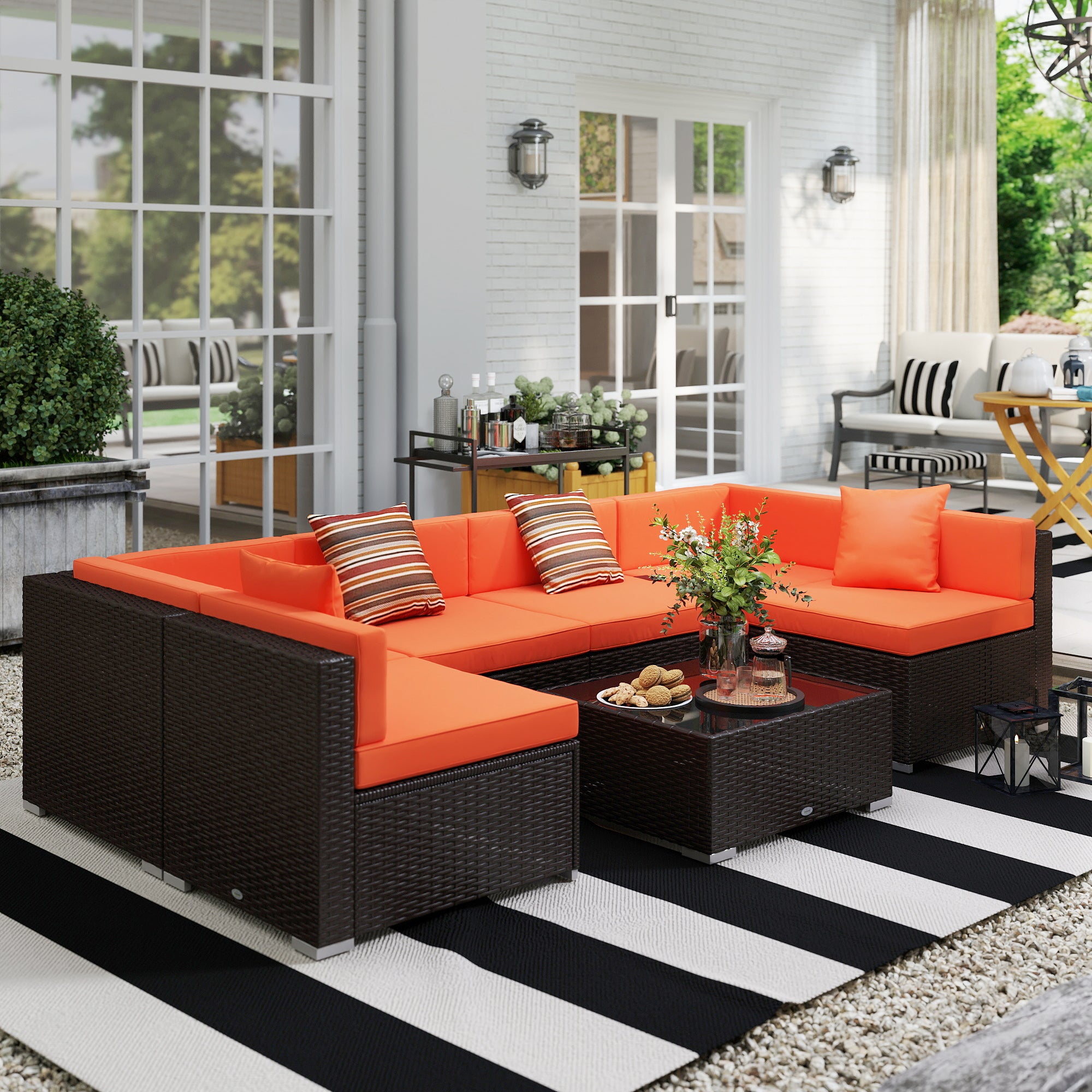 Aosom 7-Piece Patio Furniture Set - Orange Rattan-DECOROLALA