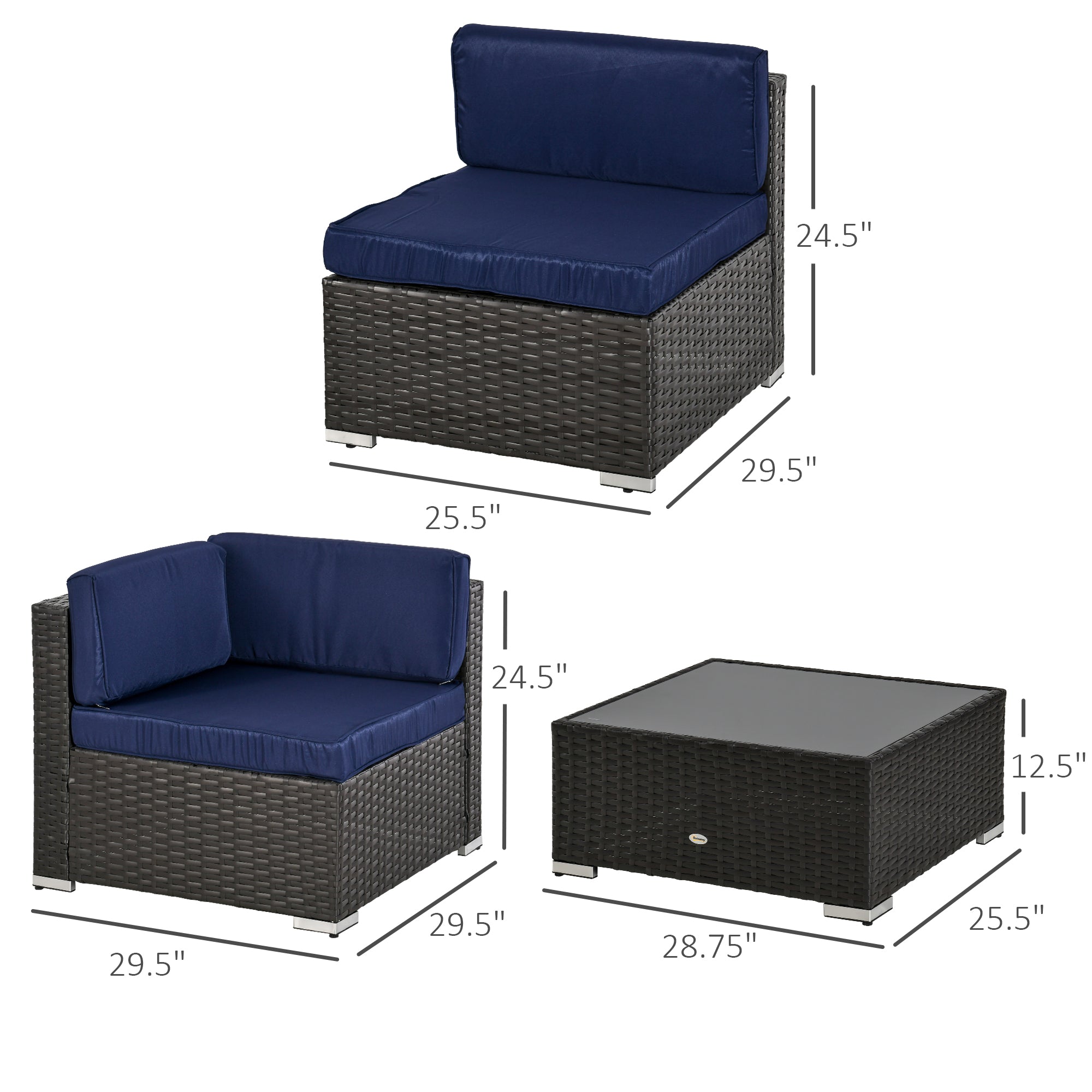 Aosom 7-Piece Patio Furniture Set Rattan Sofa Navy-DECOROLALA