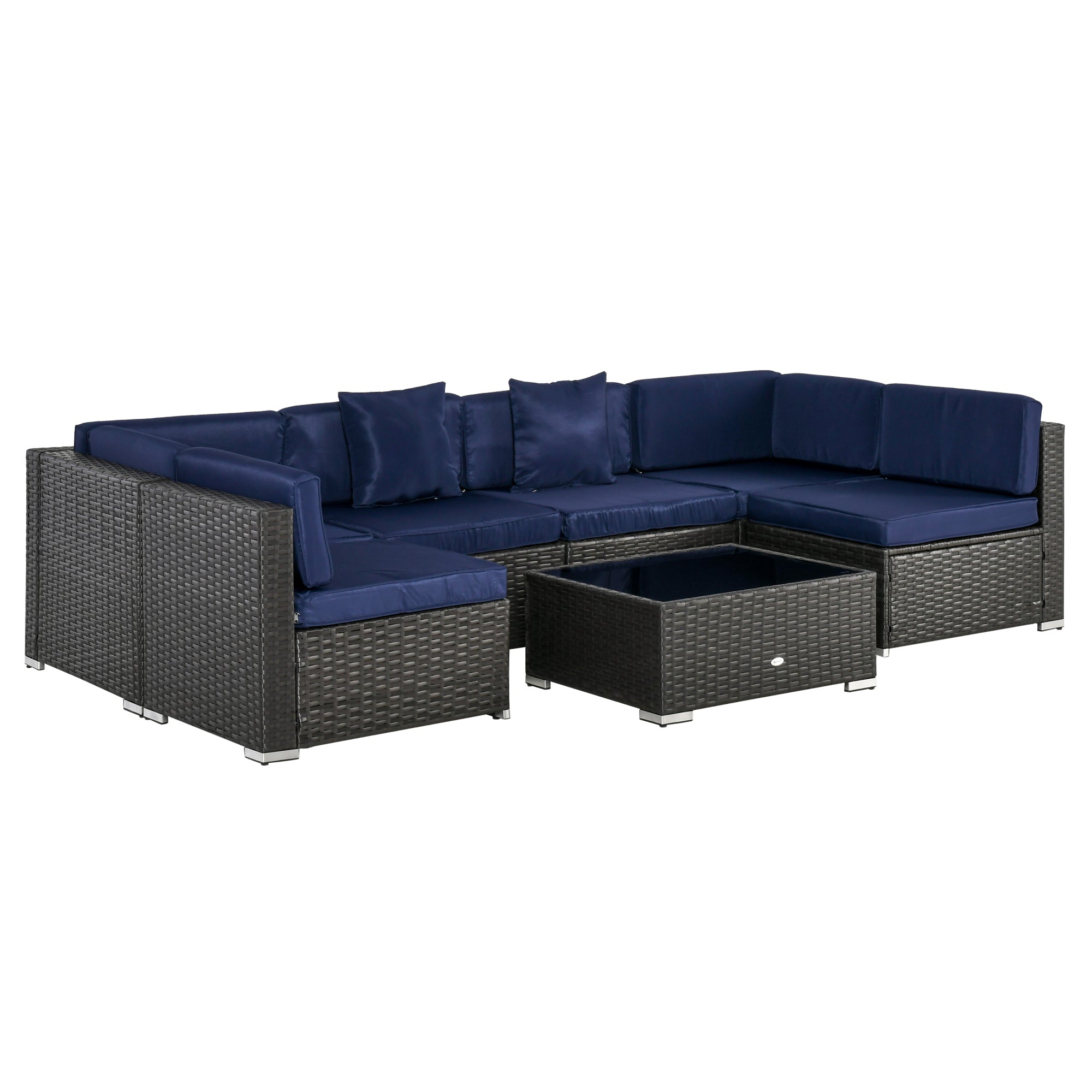 Aosom 7-Piece Patio Furniture Set Rattan Sofa Navy-DECOROLALA