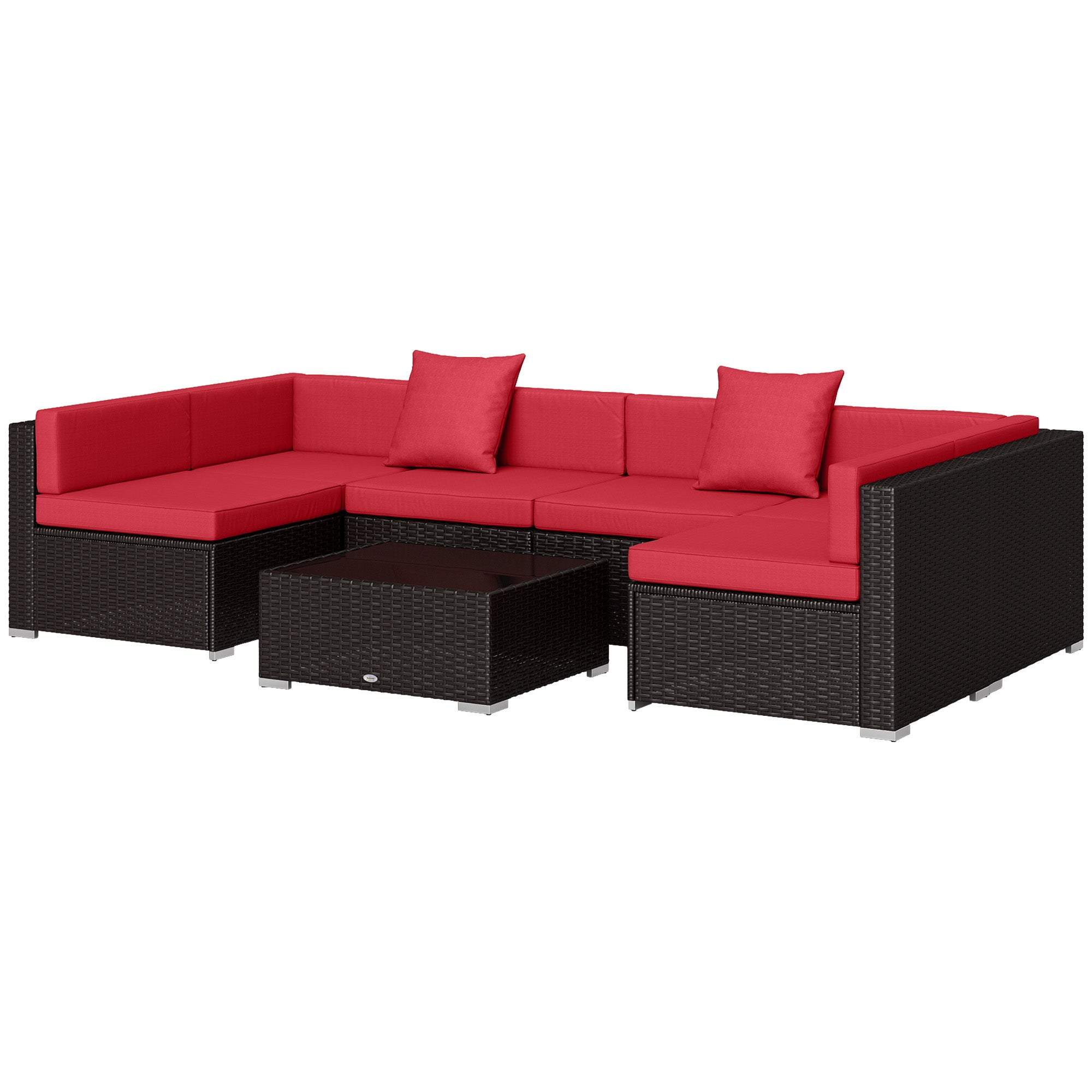 Aosom 7-Piece Patio Furniture Set Rattan Sofa Wine Red-DECOROLALA