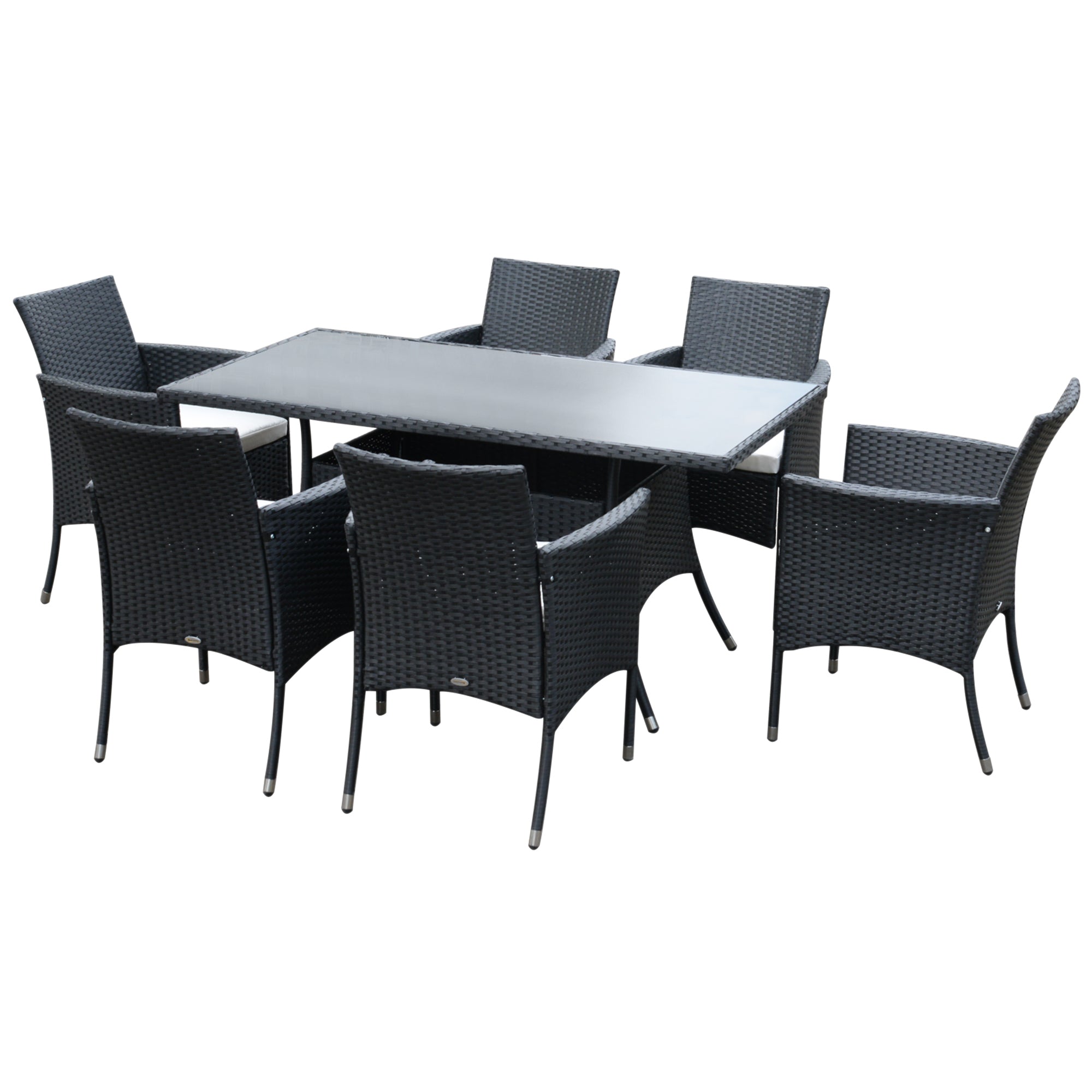 Aosom 7-Piece Rattan Dining Set with Cushions-DECOROLALA