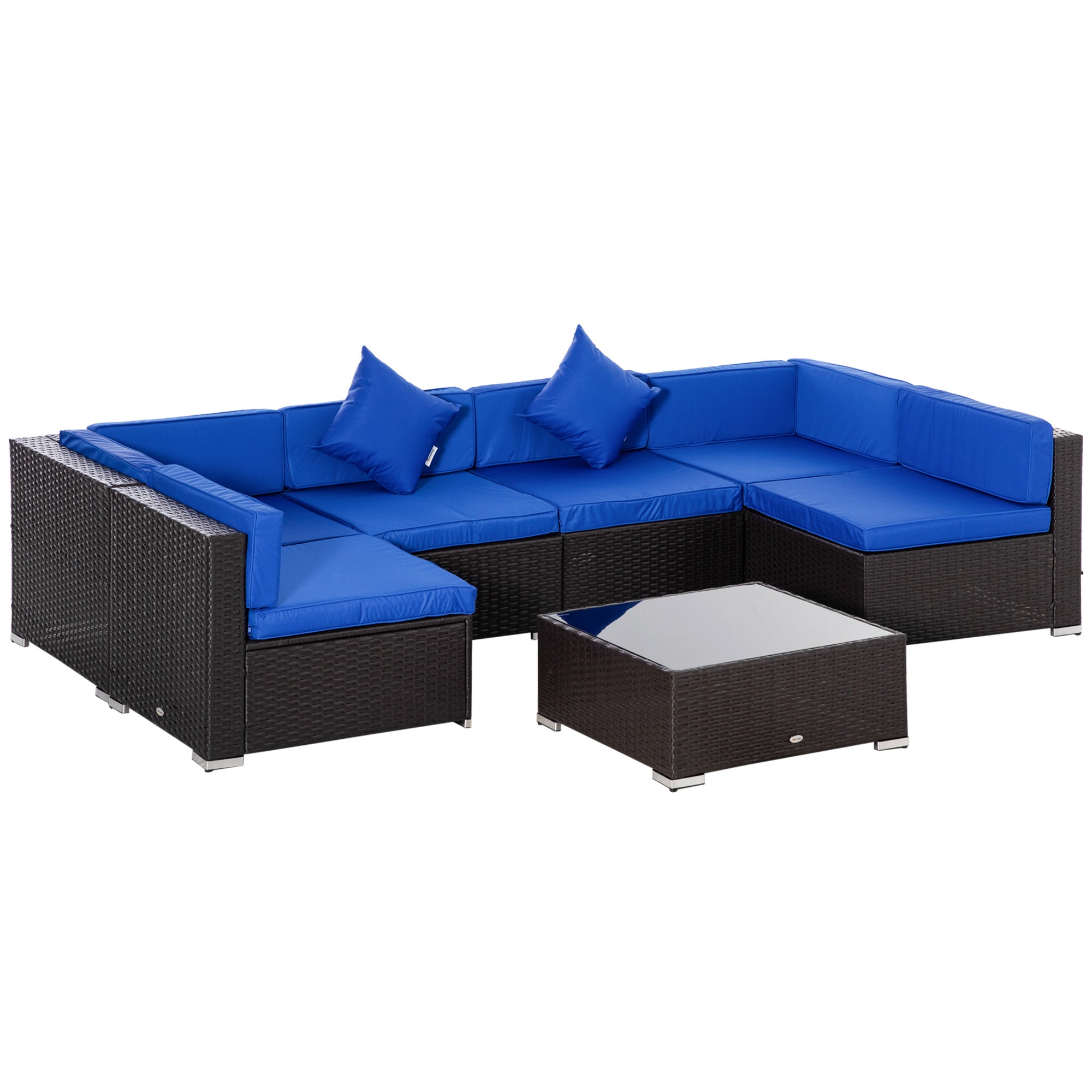 Aosom 7-Piece Rattan Patio Sectional Sofa Set - Blue-DECOROLALA