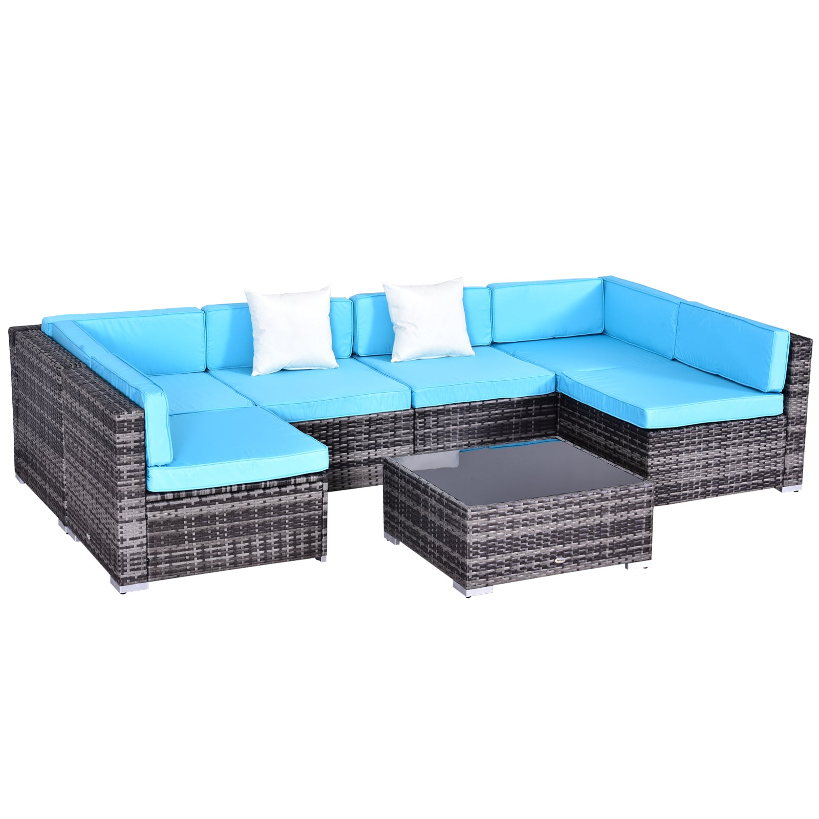 Aosom 7-Piece Rattan Patio Set - Sky Blue Cushions-DECOROLALA