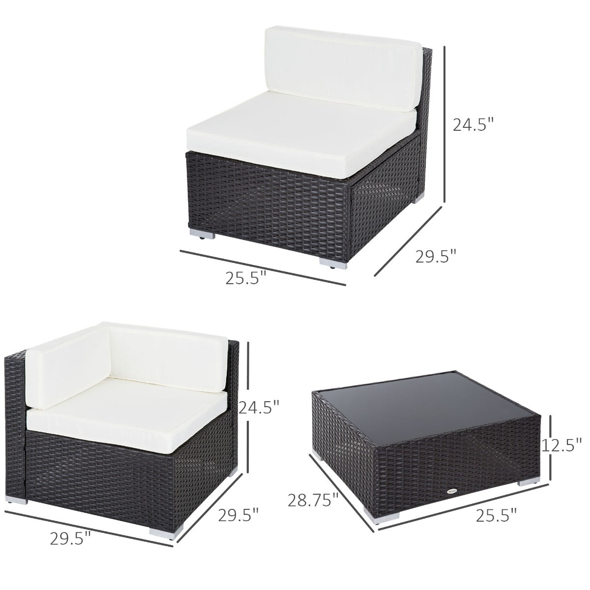 Aosom 7-Piece Rattan Wicker Patio Sofa Set w/ Coffee Table-DECOROLALA