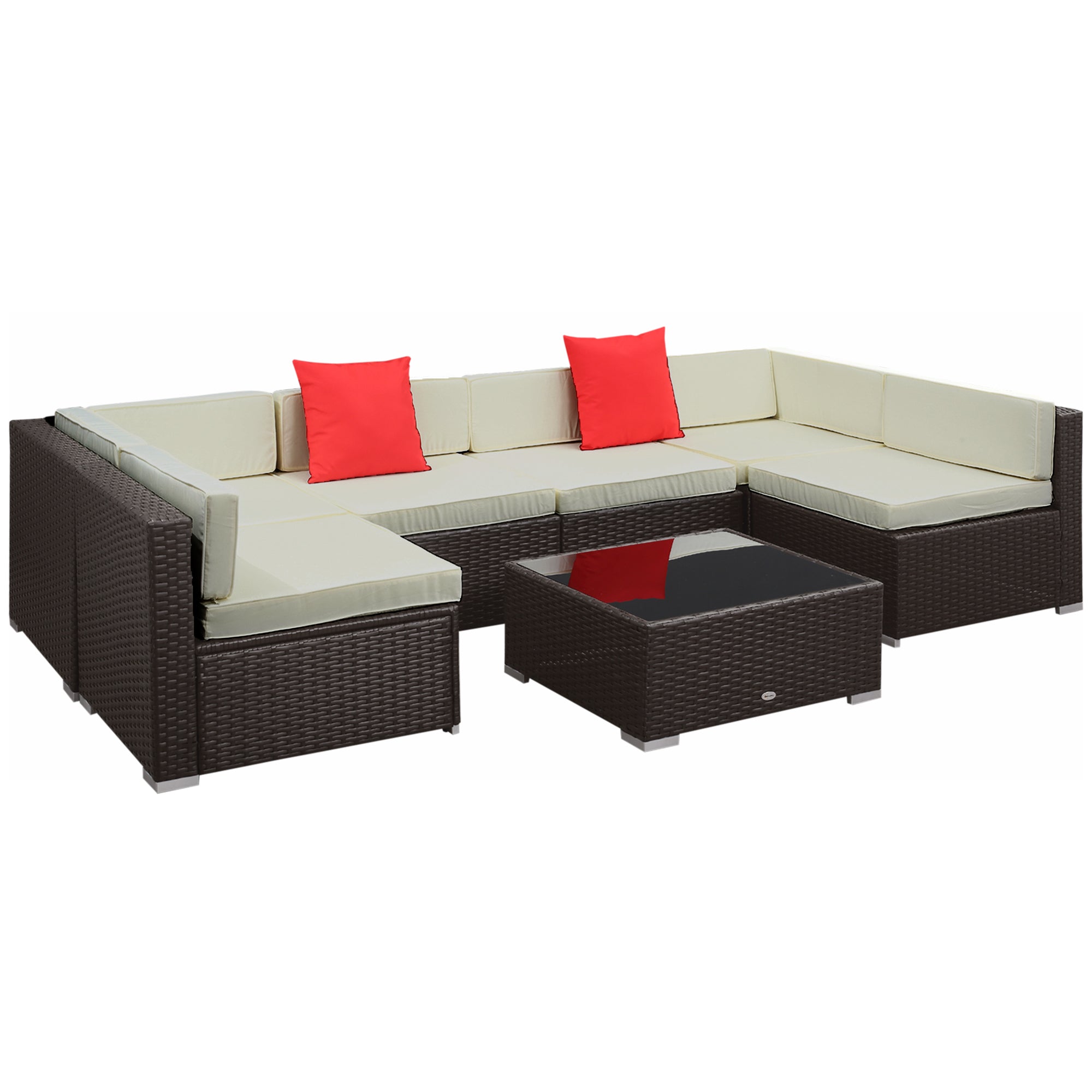 Aosom 7-Piece Wicker Sectional Sofa Dark Brown & Beige-DECOROLALA