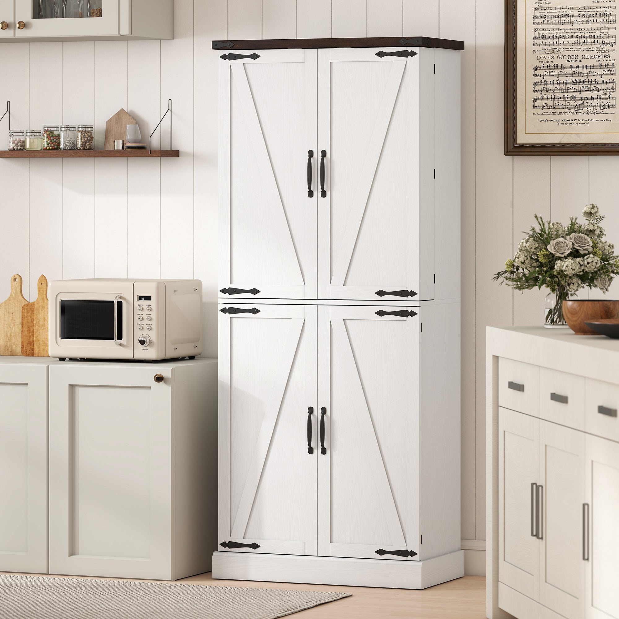Aosom 72" Farmhouse Kitchen Pantry Cabinet - White Oak 8 Door Racks-Home Furnishings > Storage & Organization > Kitchen Pantry Cabinets-DECOROLALA
