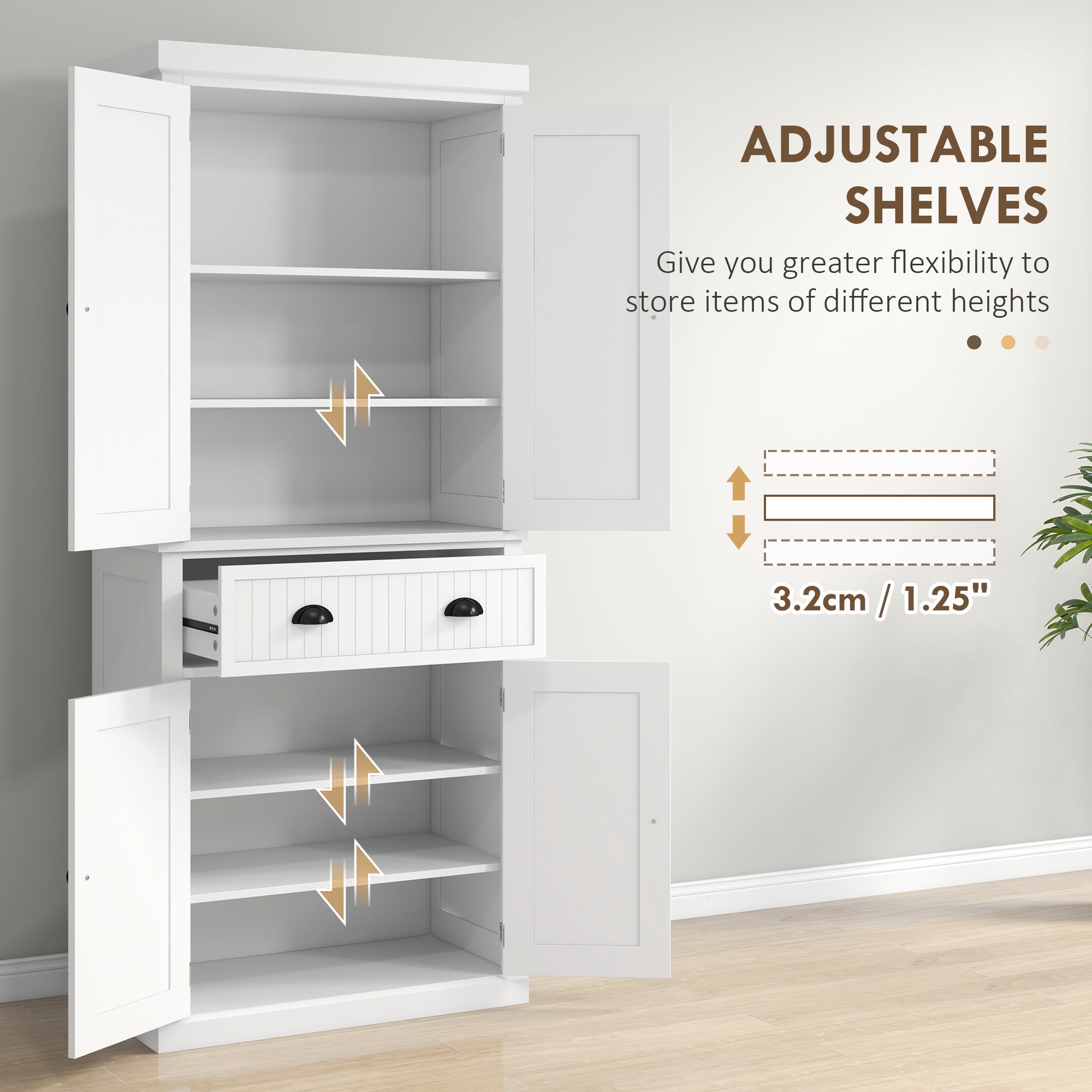 Aosom 72" Kitchen Pantry Cabinet - White with Adjustable Shelves & Drawer-DECOROLALA