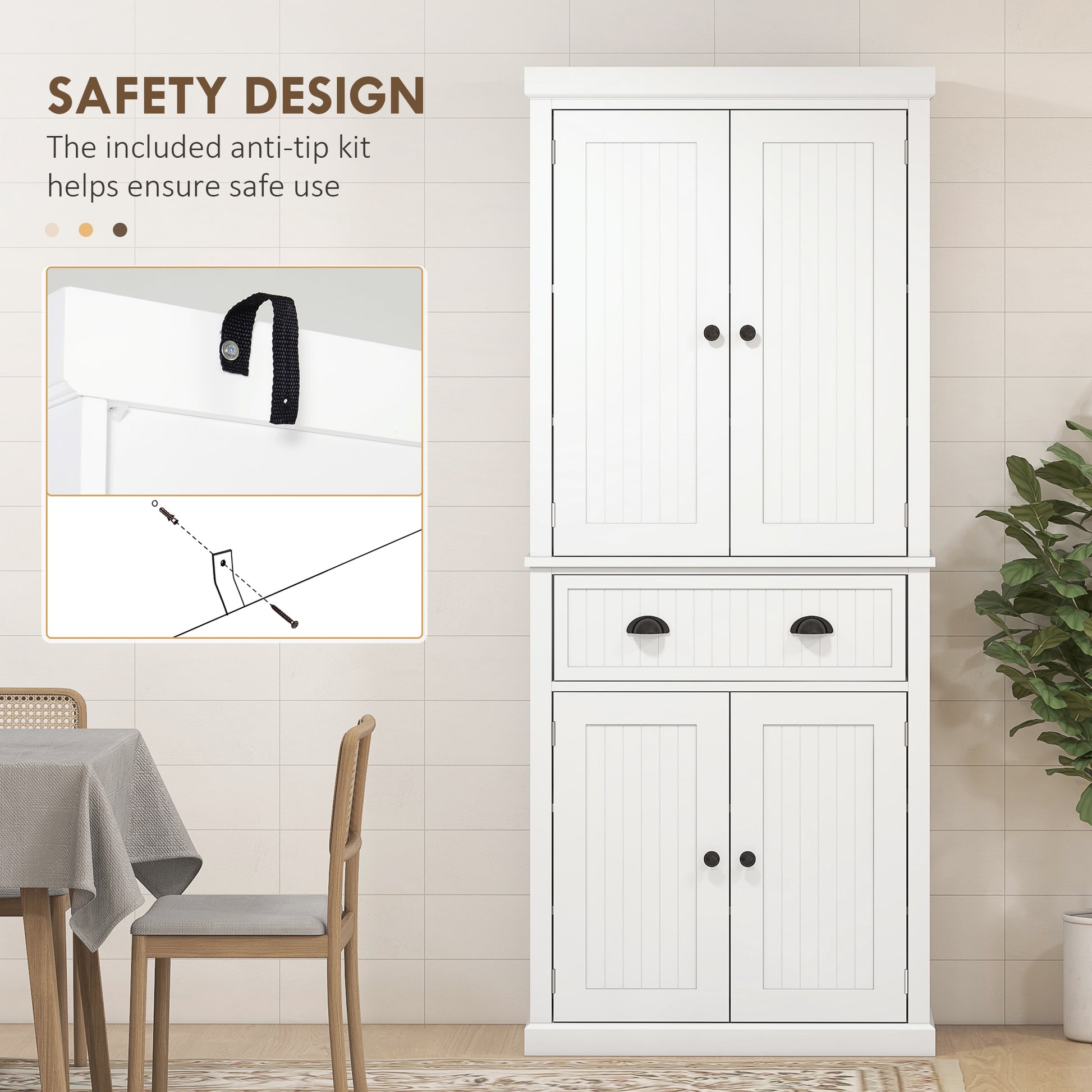 Aosom 72" Kitchen Pantry Cabinet - White with Adjustable Shelves & Drawer-DECOROLALA