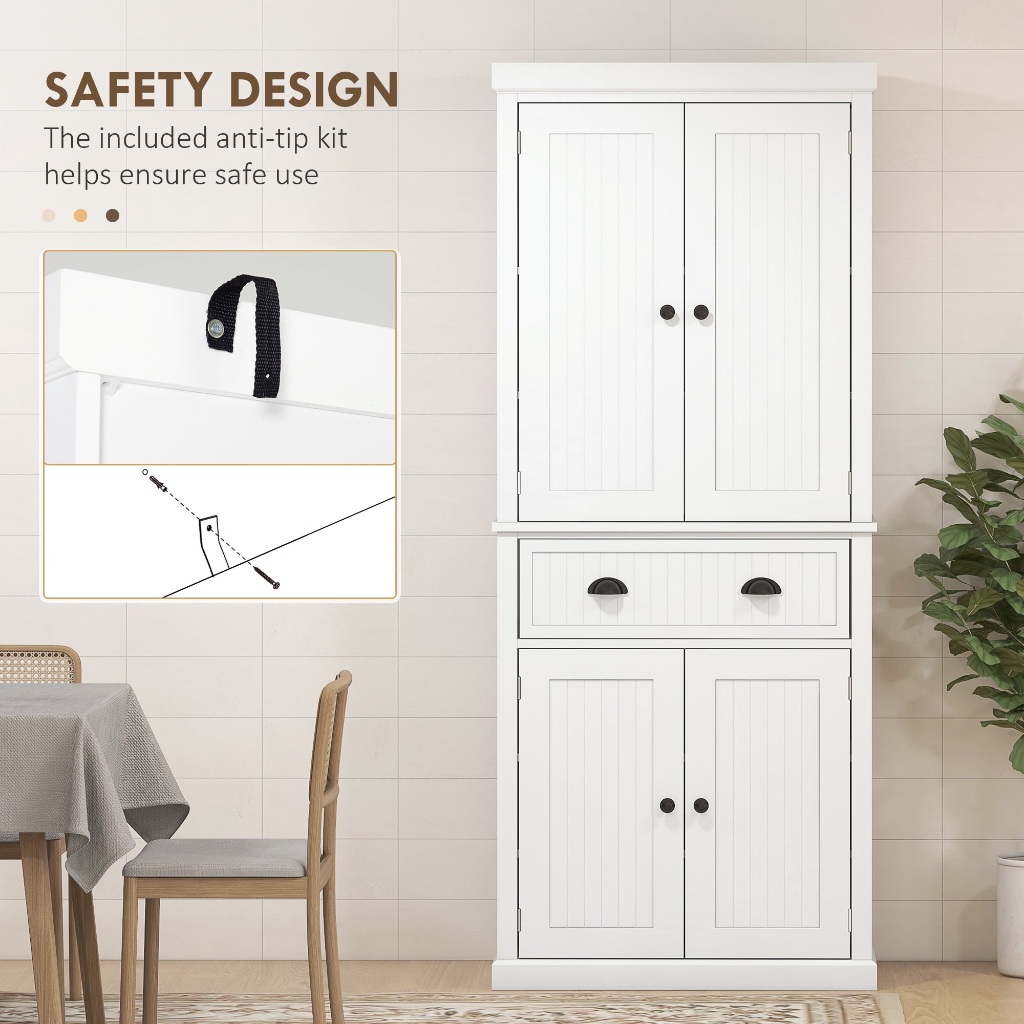 Aosom 72" Kitchen Pantry Cabinet - White with Adjustable Shelves & Drawer-DECOROLALA