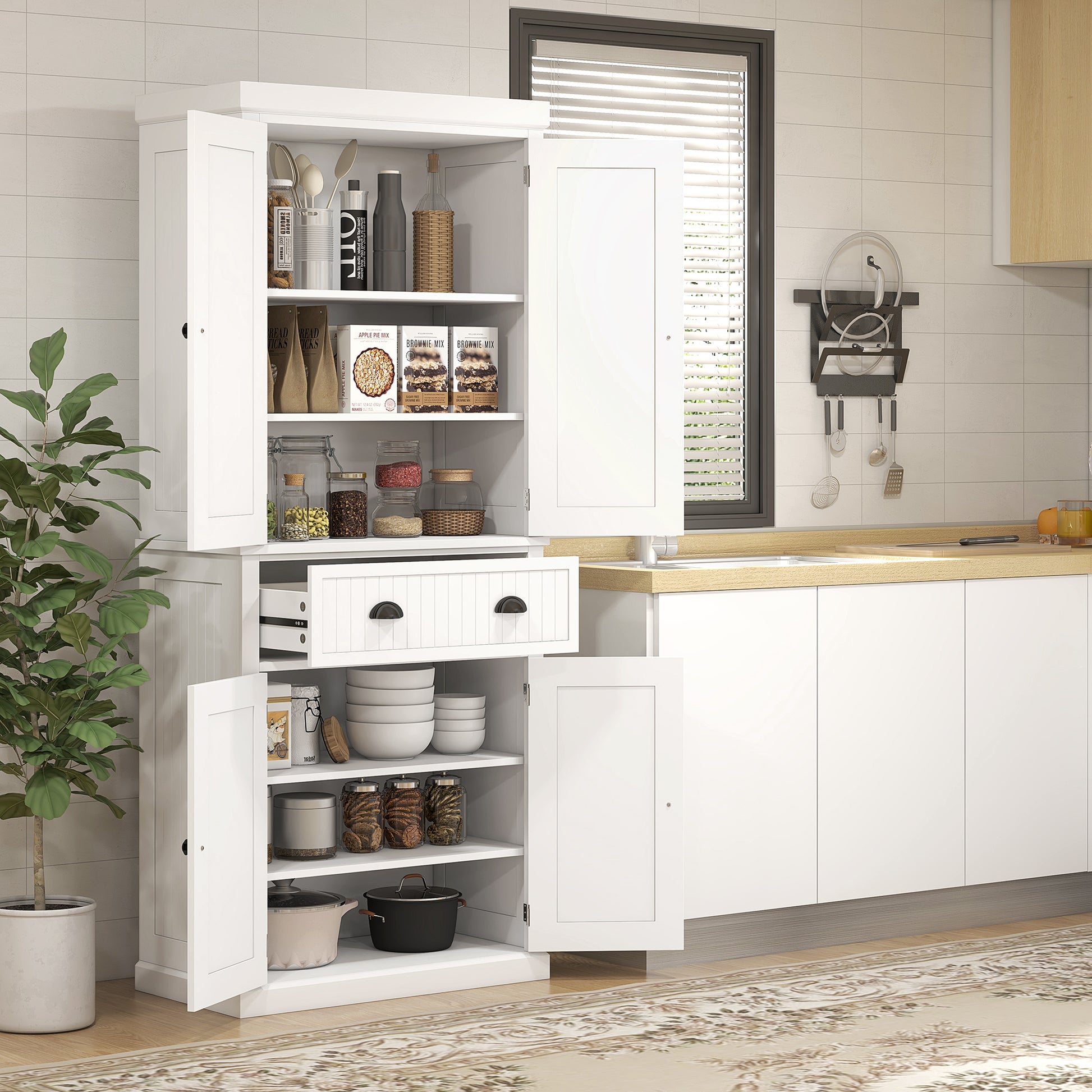 Aosom 72" Kitchen Pantry Cabinet - White with Adjustable Shelves & Drawer-DECOROLALA