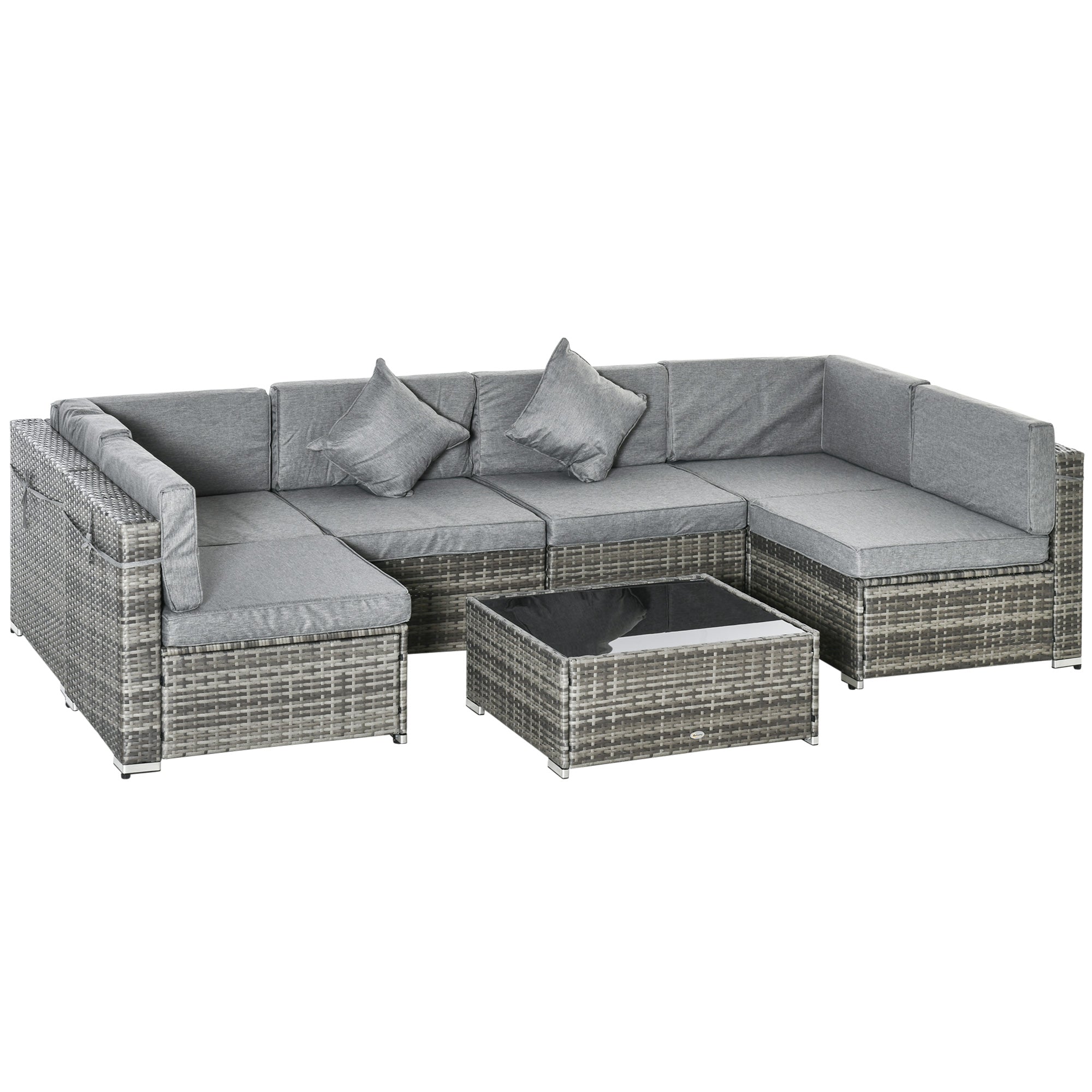 Aosom 7pc Garden Wicker Sectional Set Light Grey-DECOROLALA