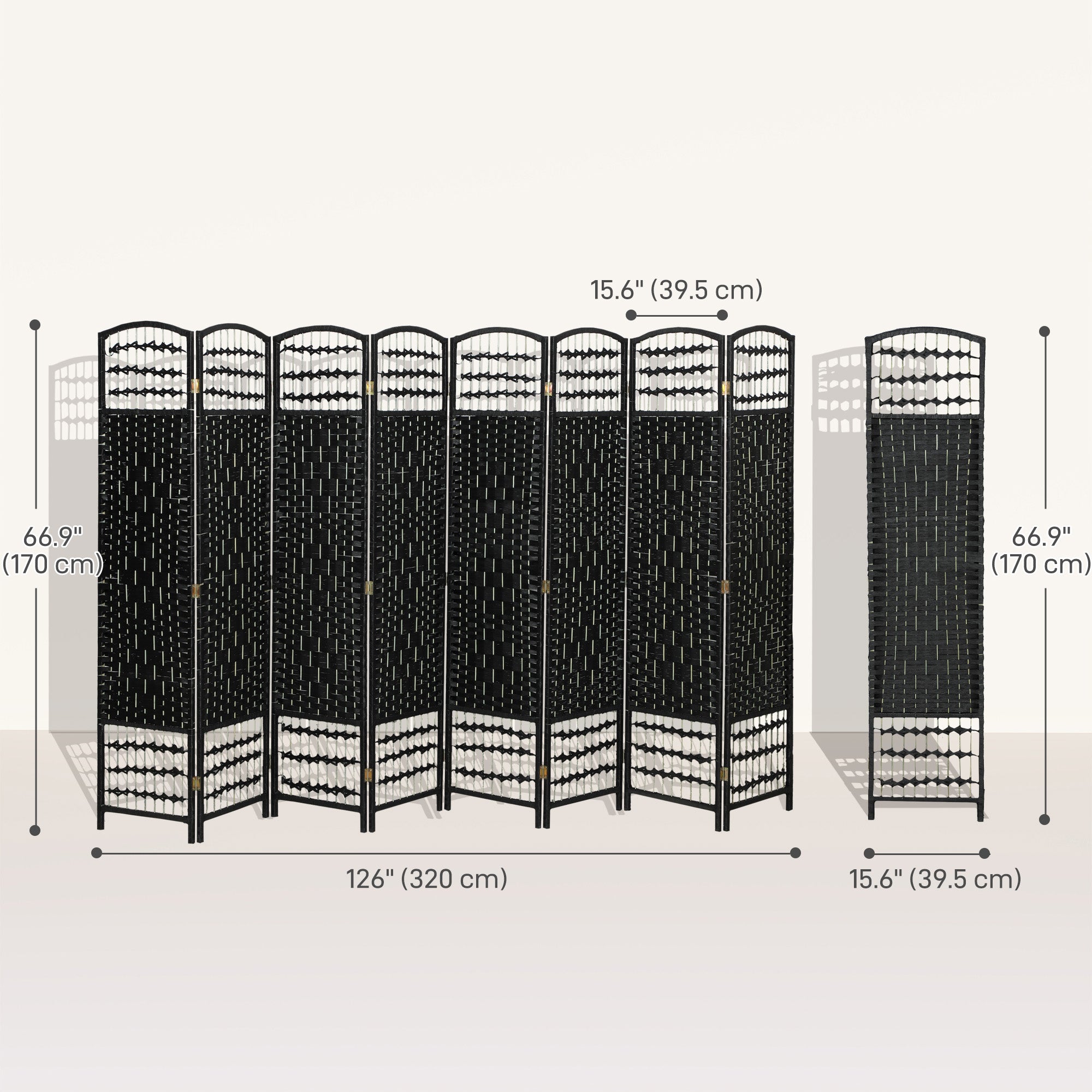 Aosom 8 Panel Folding Room Divider - Black 67" Privacy Screen-Home Furnishings > Living Room Furniture > Room Dividers-DECOROLALA