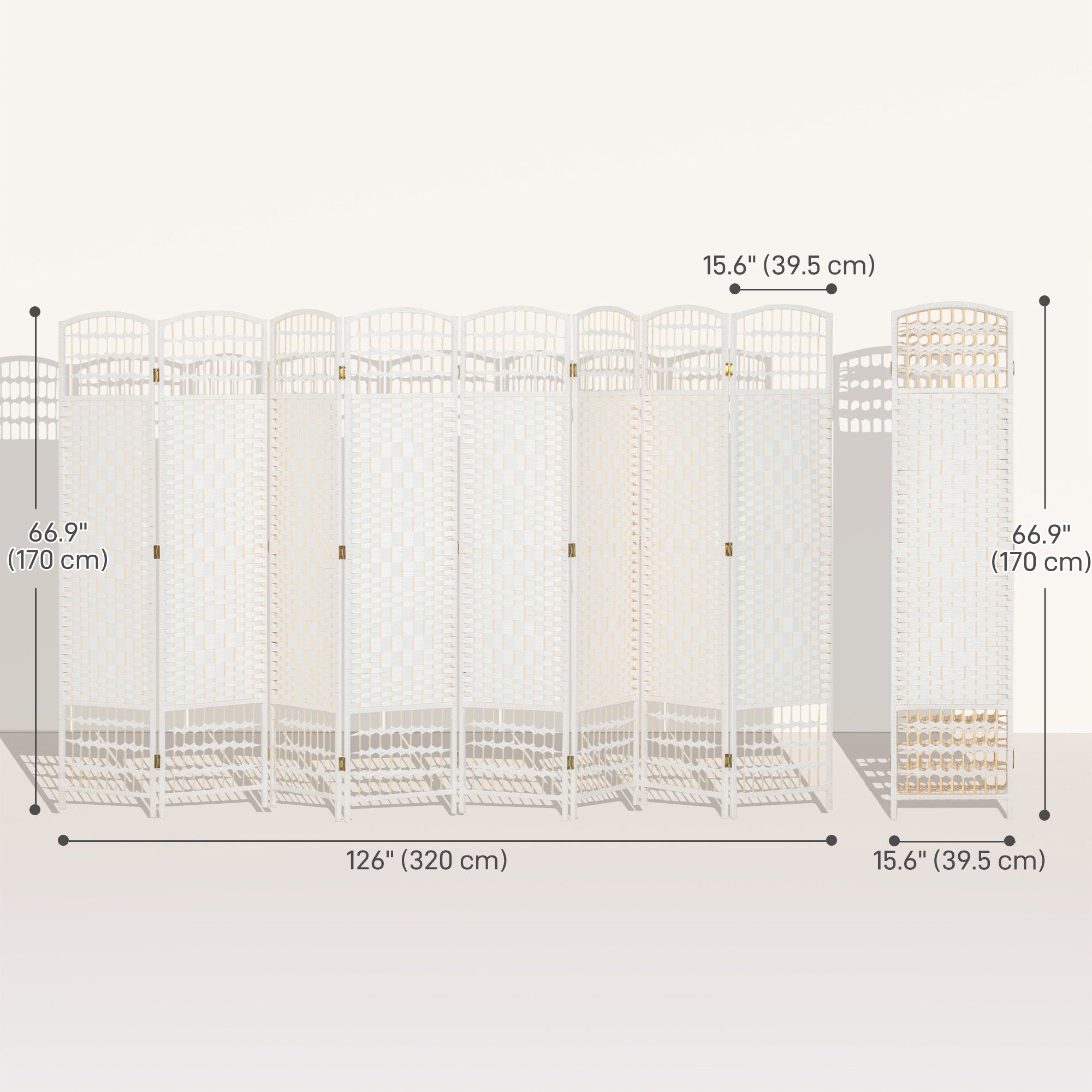 Aosom 8-Panel Folding Room Divider - White 67" Privacy Screen-Home Furnishings > Living Room Furniture > Room Dividers-DECOROLALA