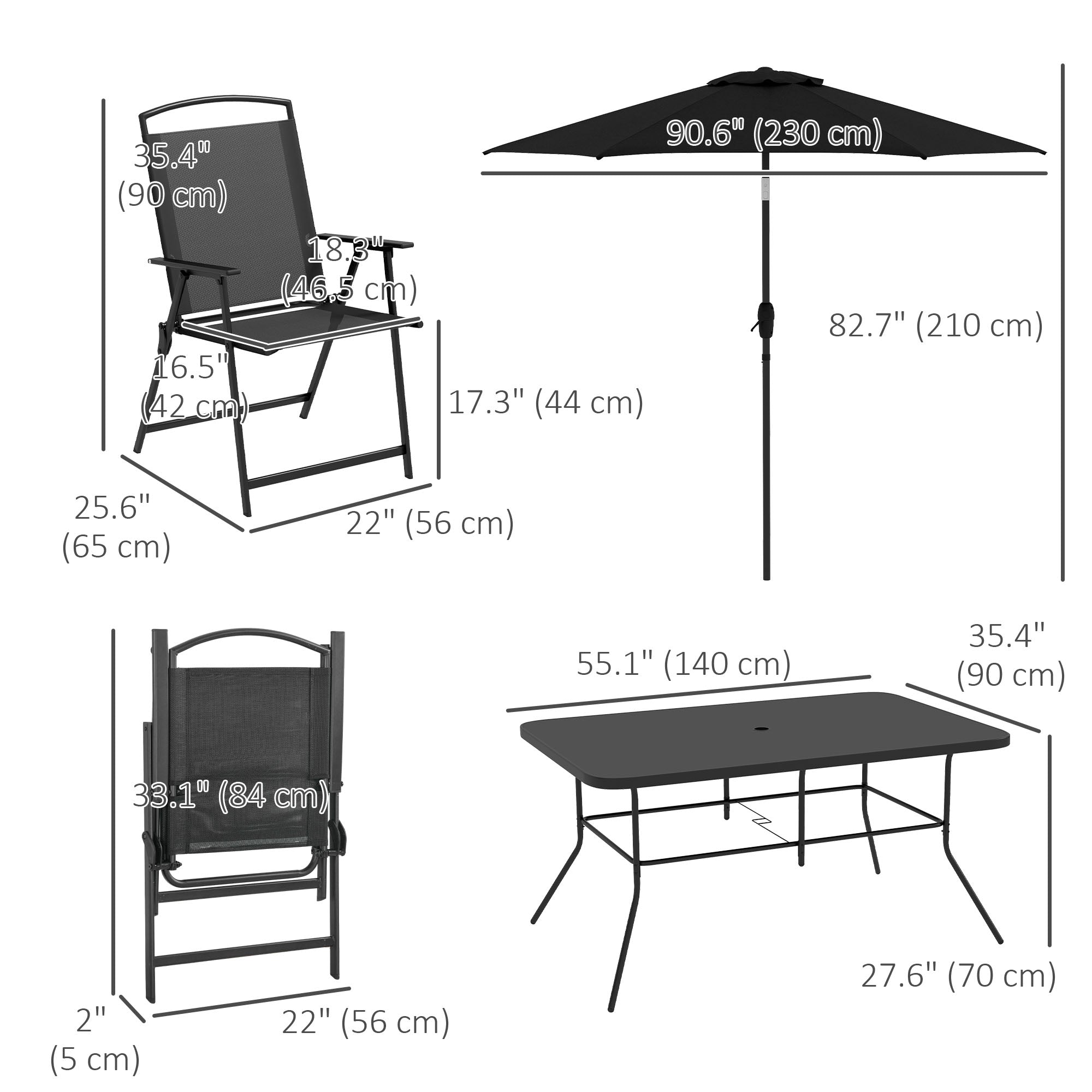 Aosom 8 Piece Patio Dining Set - Black Mesh Chairs-DECOROLALA