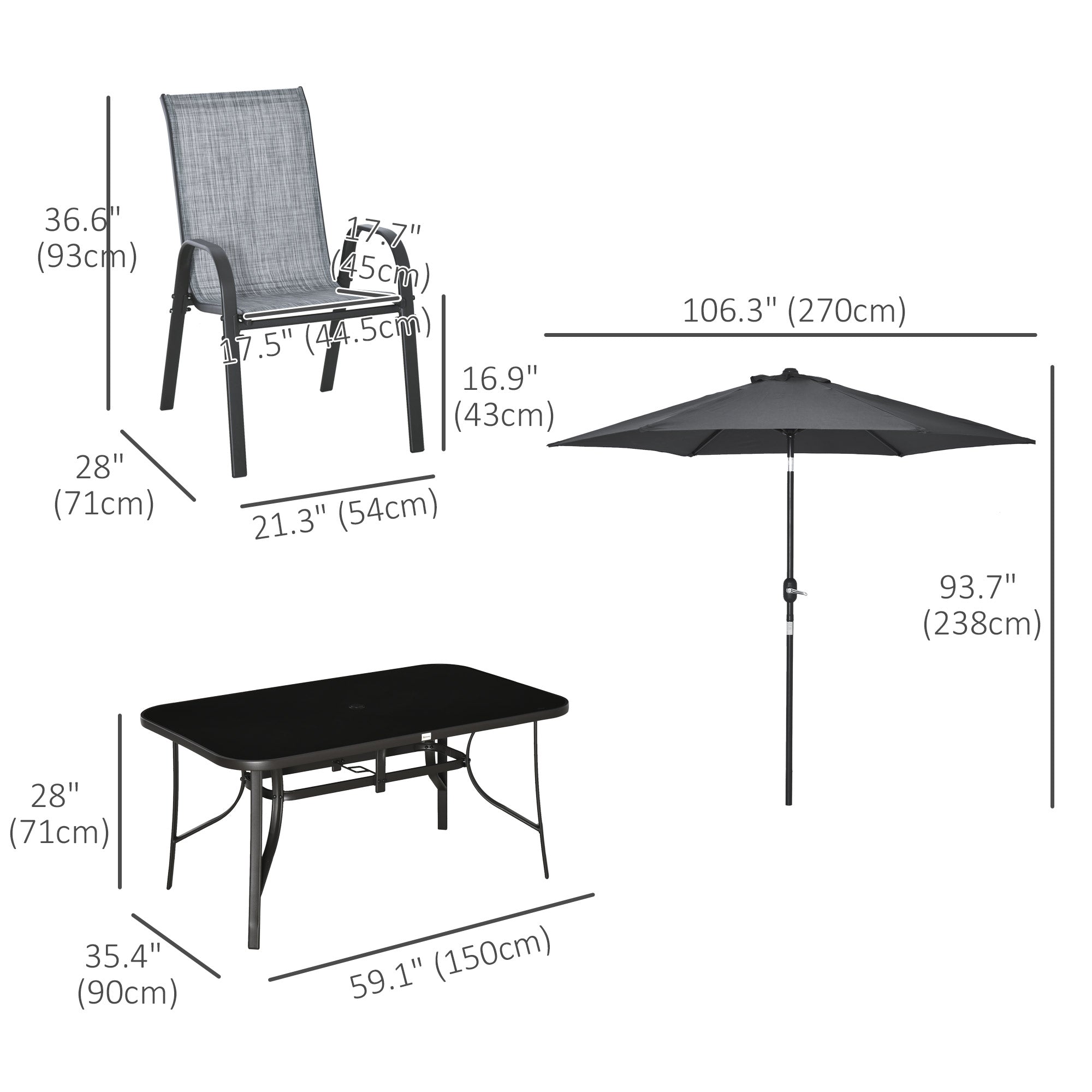 Aosom 8-Piece Patio Dining Set - Grey Umbrella-DECOROLALA