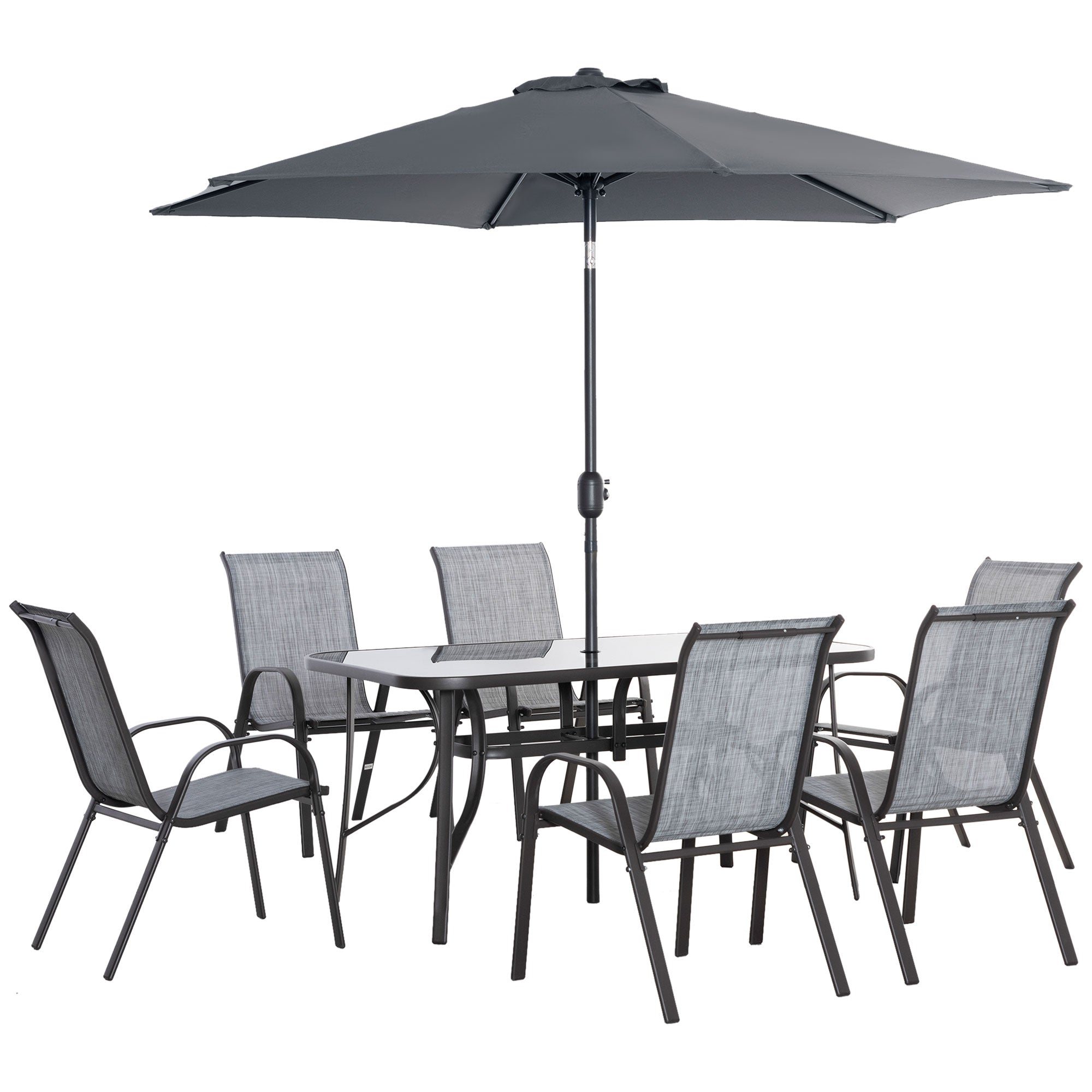 Aosom 8-Piece Patio Dining Set - Grey Umbrella-DECOROLALA