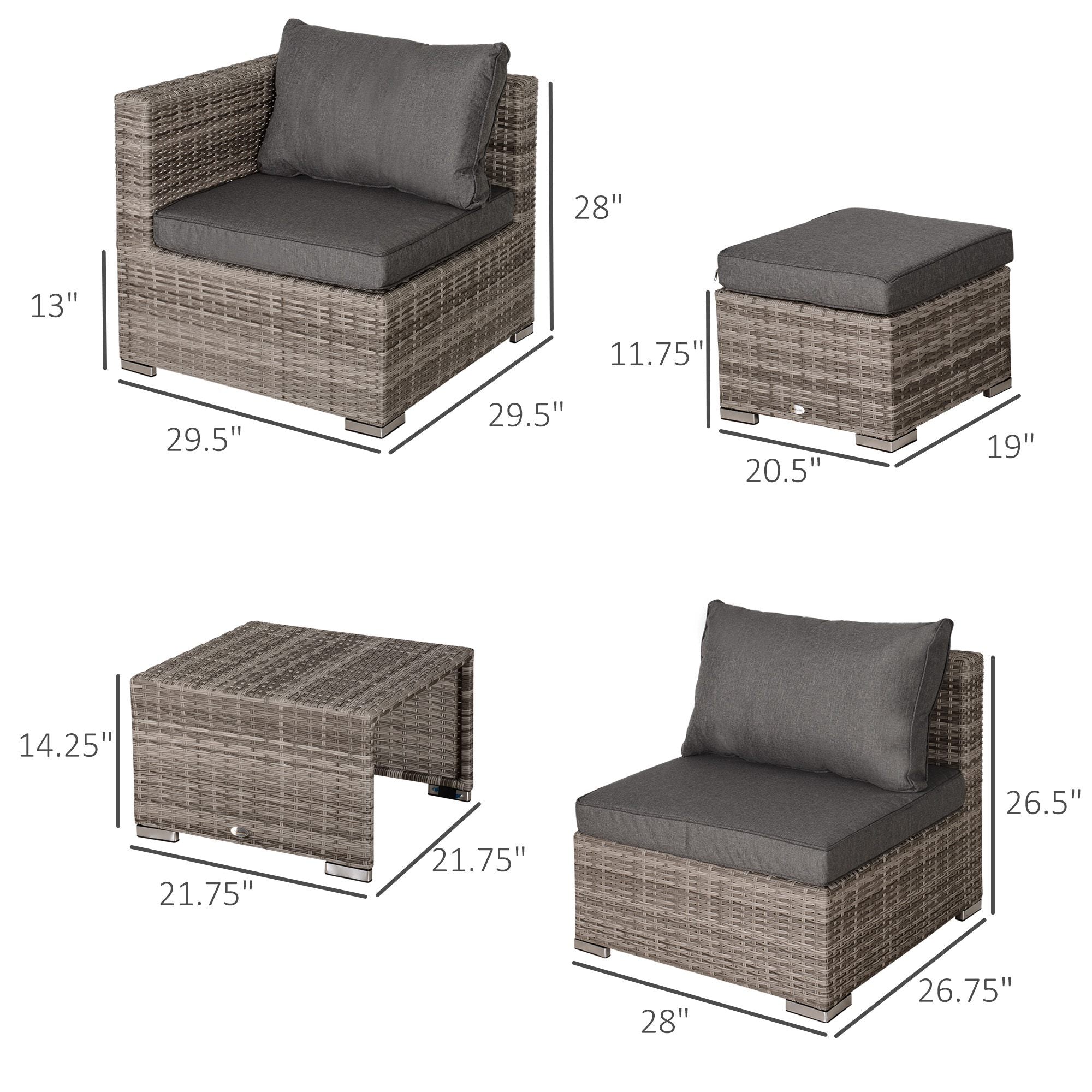 Aosom 8-Piece Patio Furniture Set - Grey Rattan-DECOROLALA