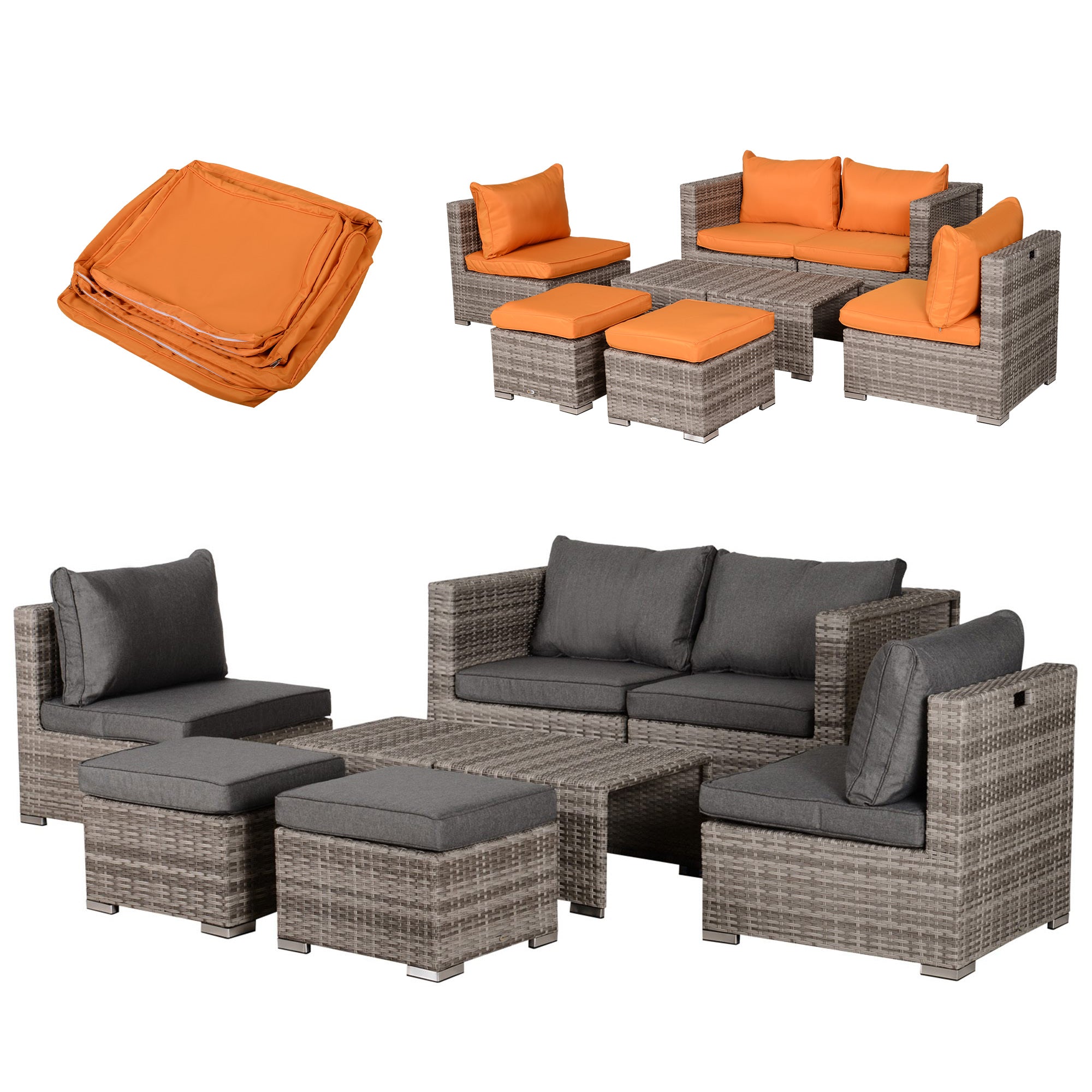 Aosom 8-Piece Patio Furniture Set - Grey Rattan-DECOROLALA