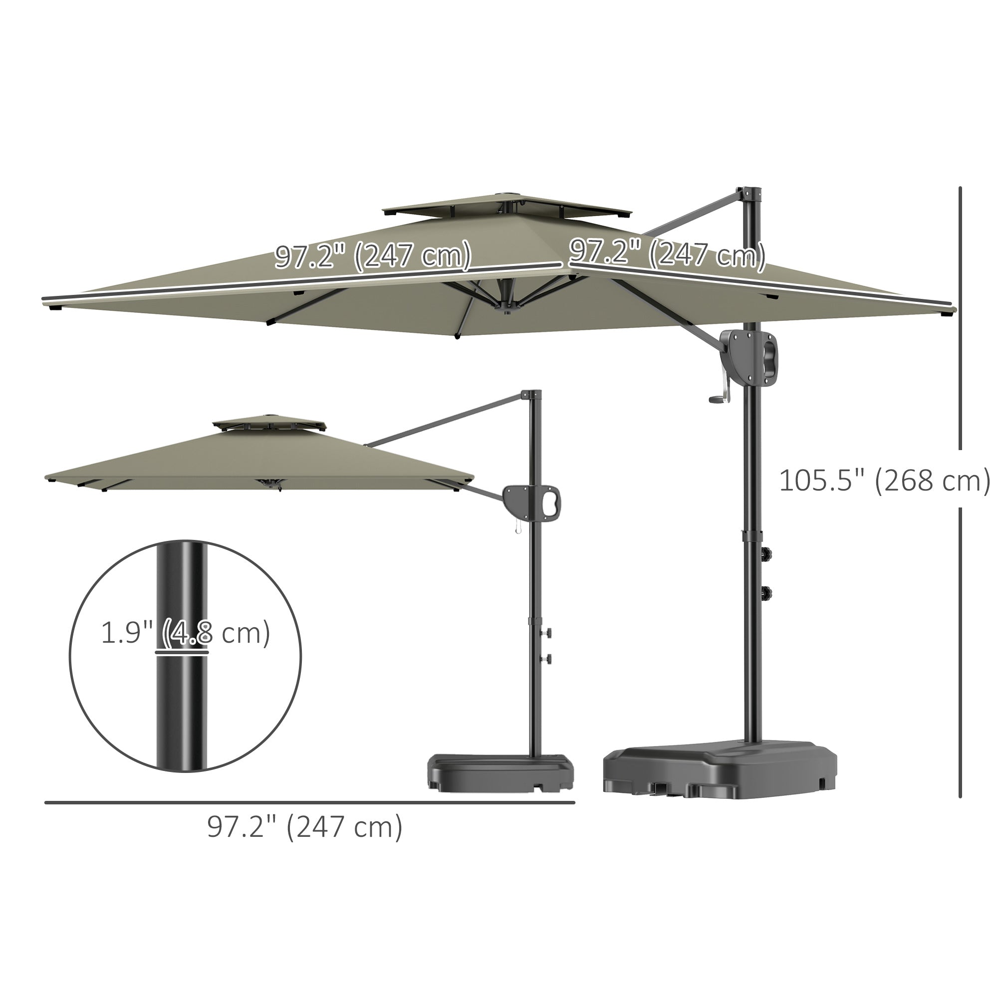 Aosom 8' x 9' Patio Umbrella, Light Grey, Tilt & Crank Offset Cantilever-DECOROLALA