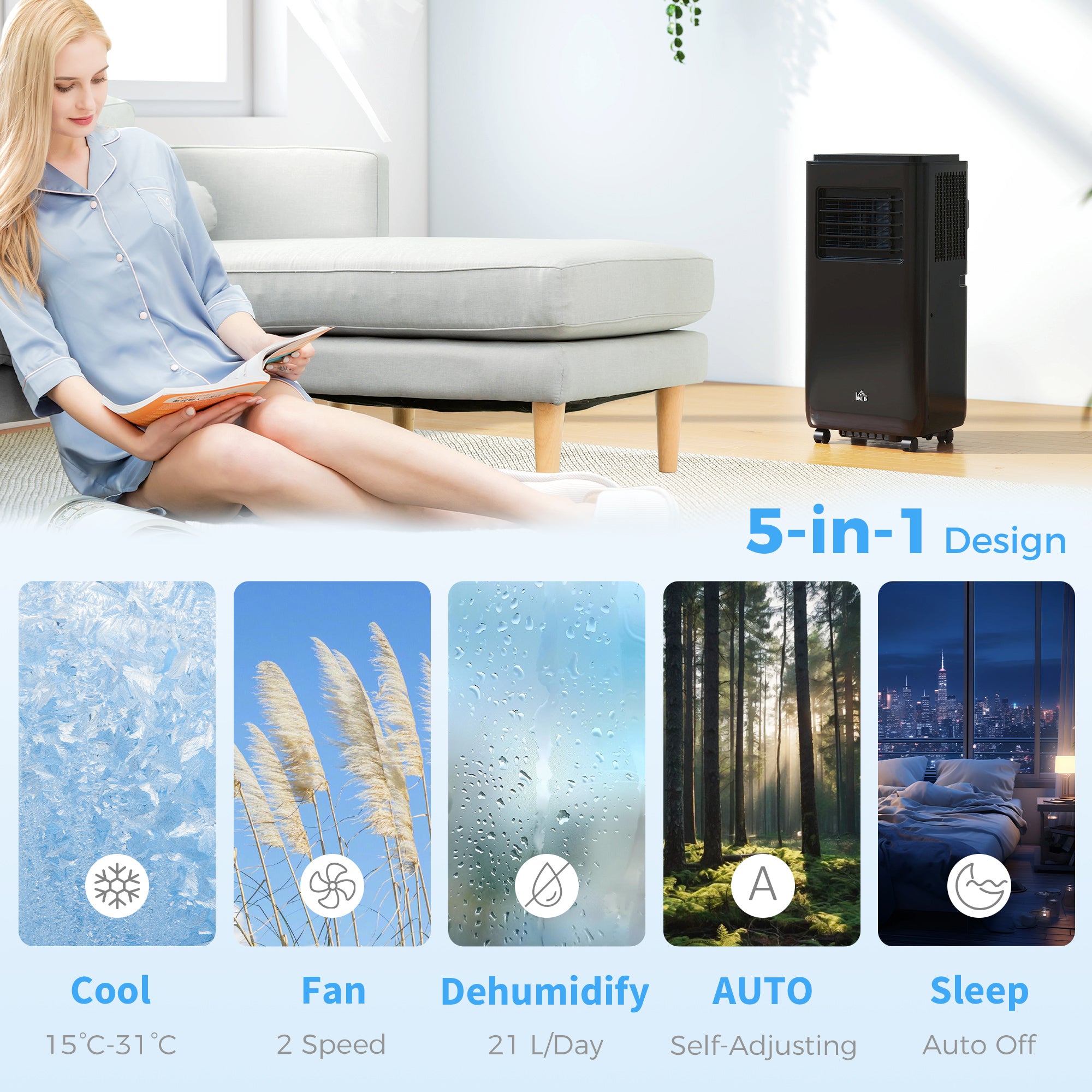 Aosom 8,000 BTU Portable Air Conditioner - Black 345 Sq. Ft.-Air Conditioner-DECOROLALA