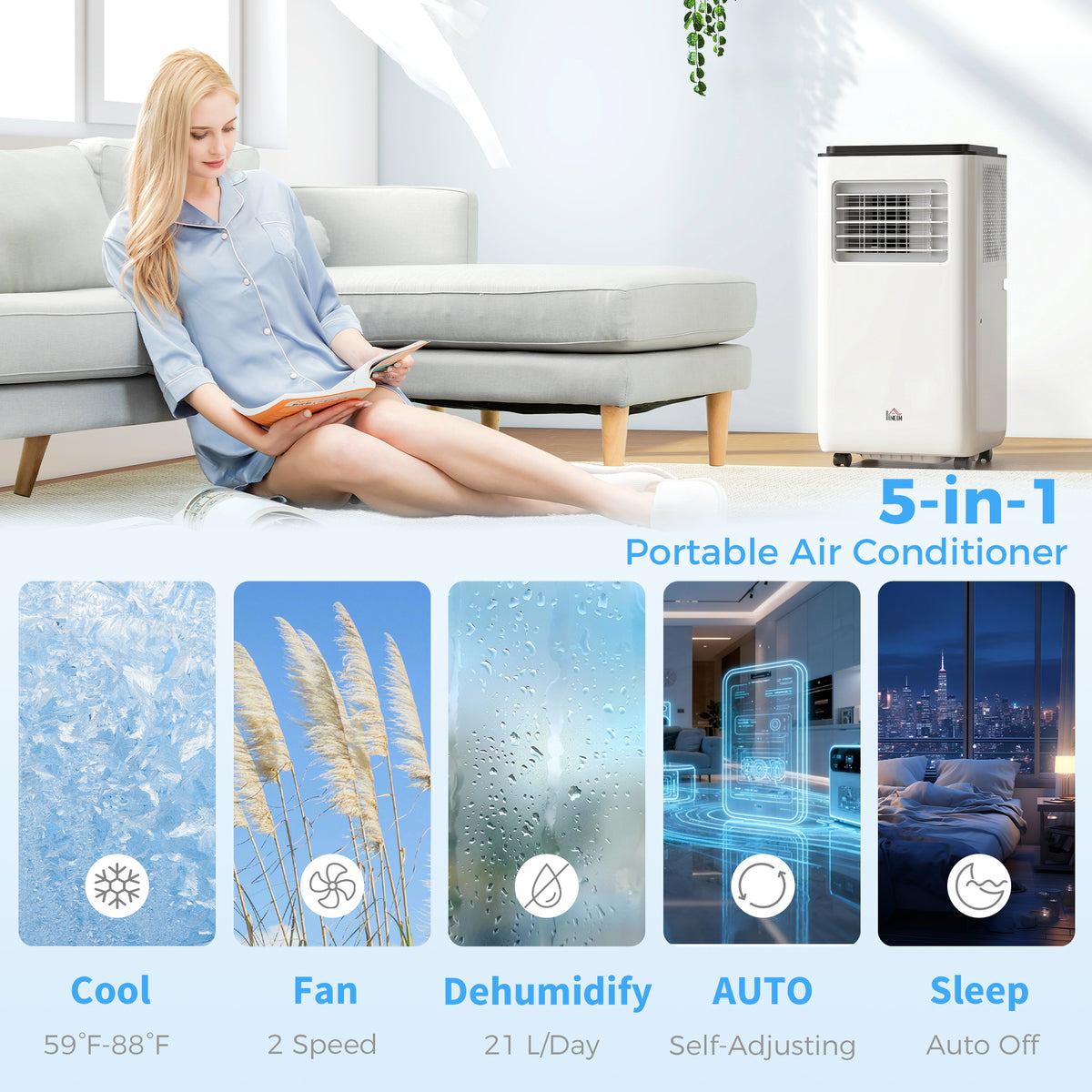 Aosom 8,000 BTU Portable Air Conditioner - White 345 Sq. Ft.-Air Conditioner-DECOROLALA