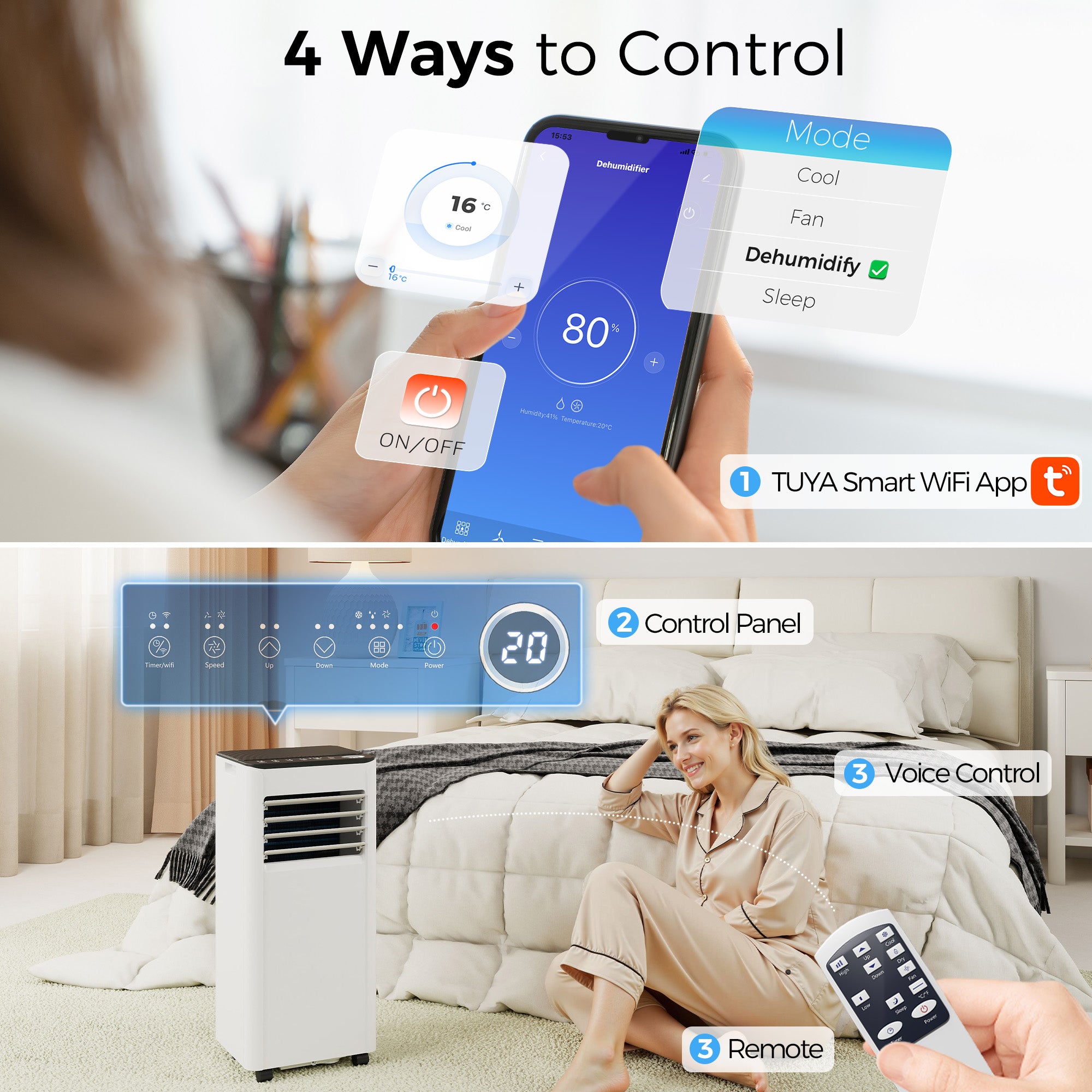 Aosom 8000 BTU Portable Air Conditioner - WiFi Smart AC White-Air Conditioner-DECOROLALA