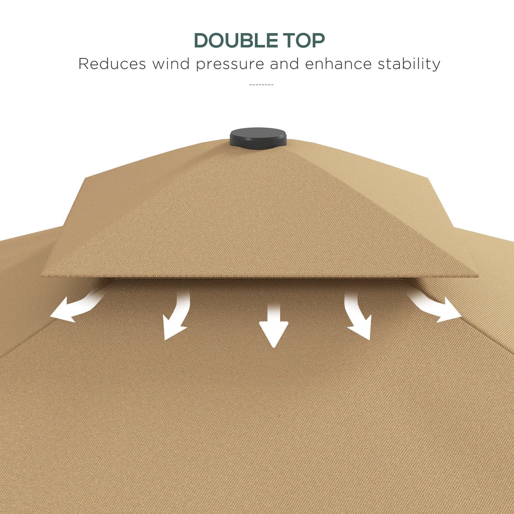 Aosom 8'x8' Solar LED Patio Umbrella - Khaki with Ruffles, Offset Design-DECOROLALA