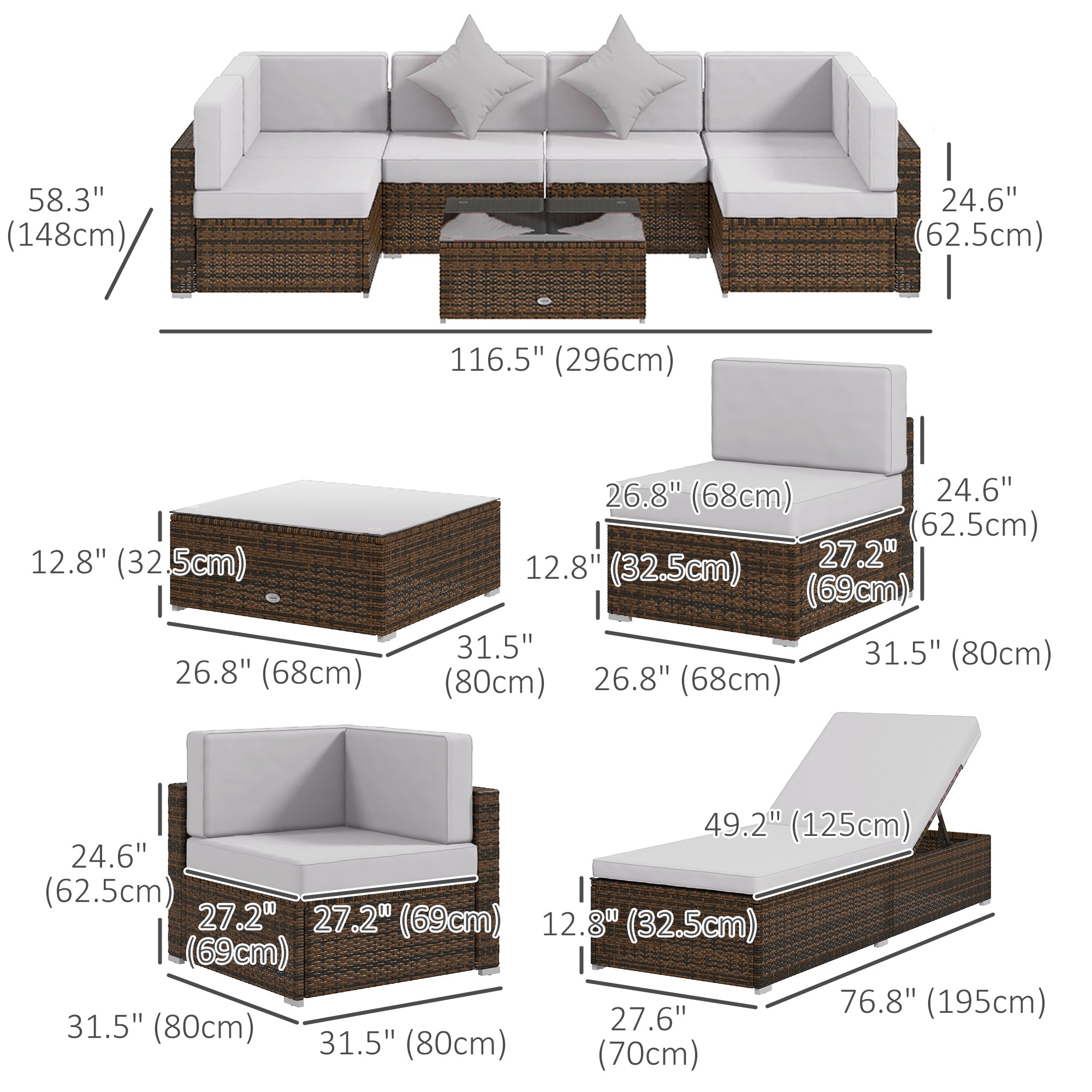 Aosom 9-Piece Wicker Patio Set - Light Grey-DECOROLALA