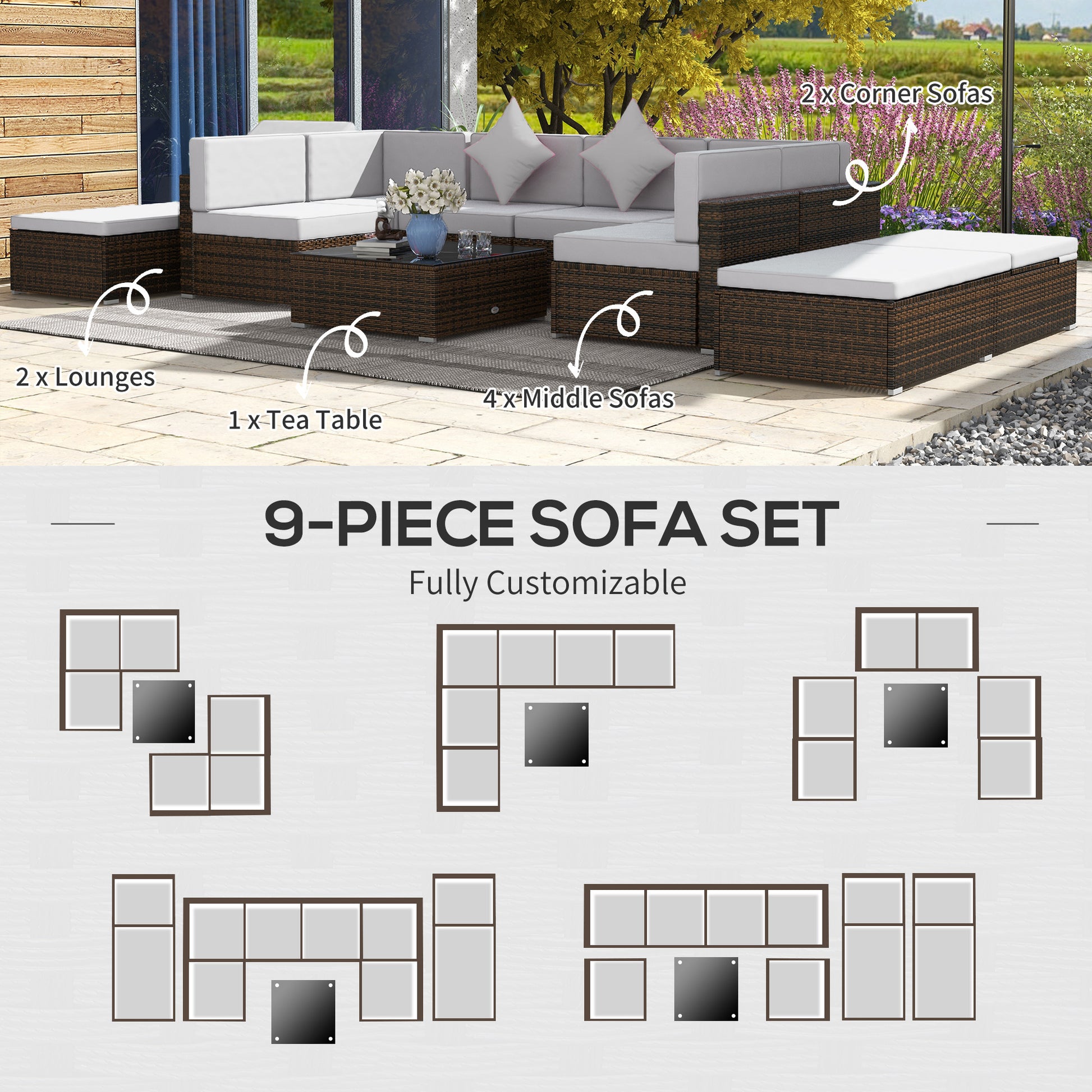 Aosom 9-Piece Wicker Patio Set - Light Grey-DECOROLALA