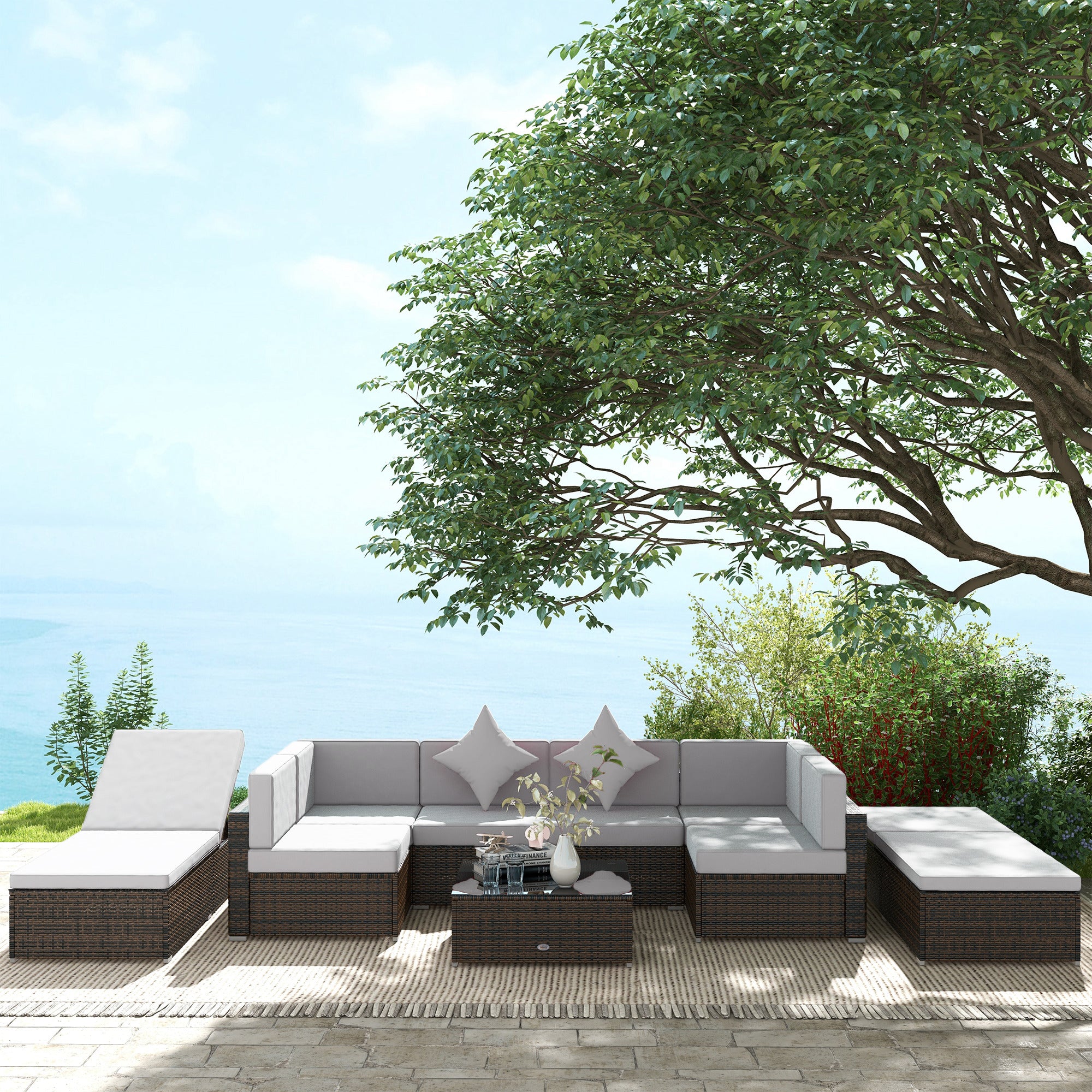 Aosom 9-Piece Wicker Patio Set - Light Grey-DECOROLALA