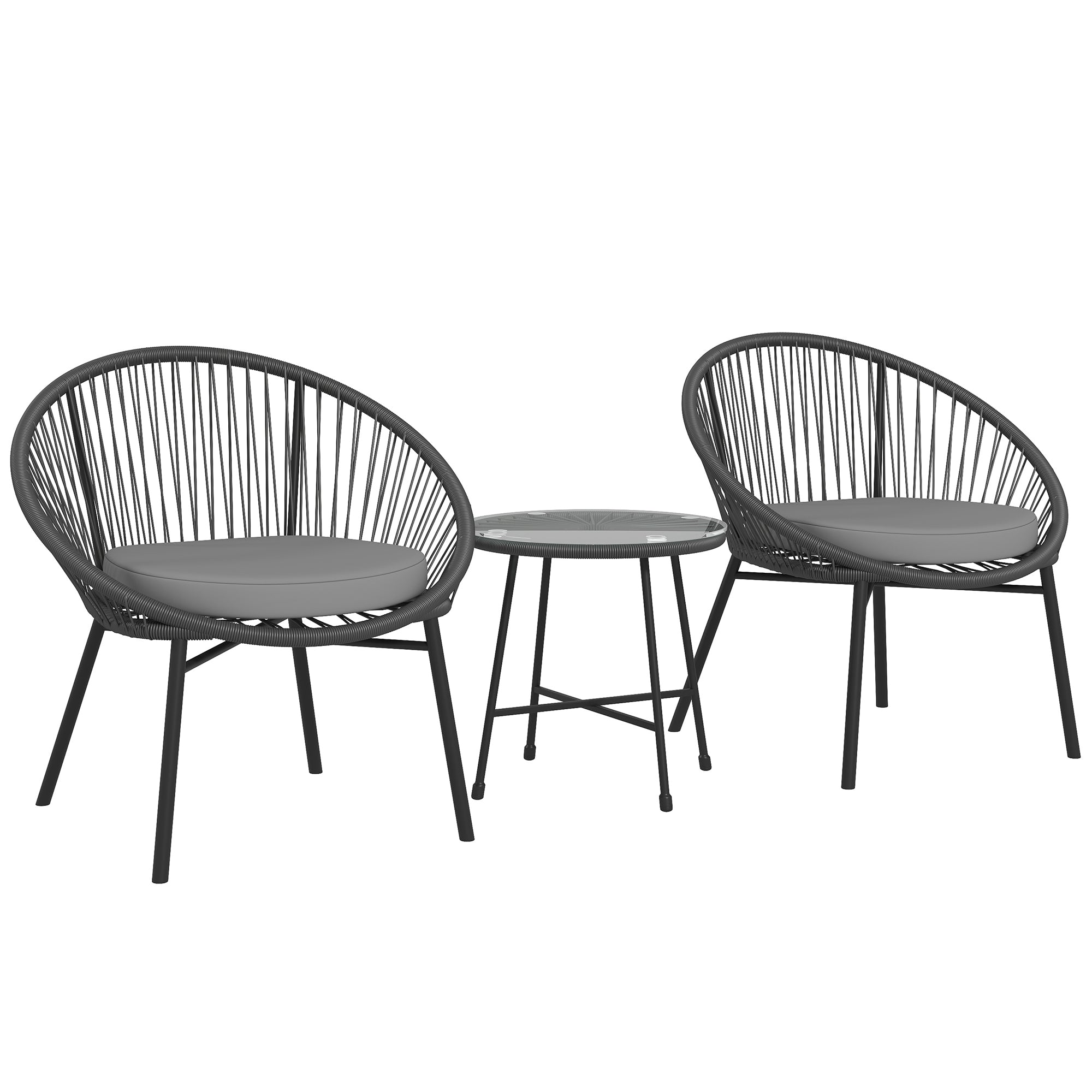 Aosom Acapulco Chair Set 3-Piece Black Rattan-DECOROLALA