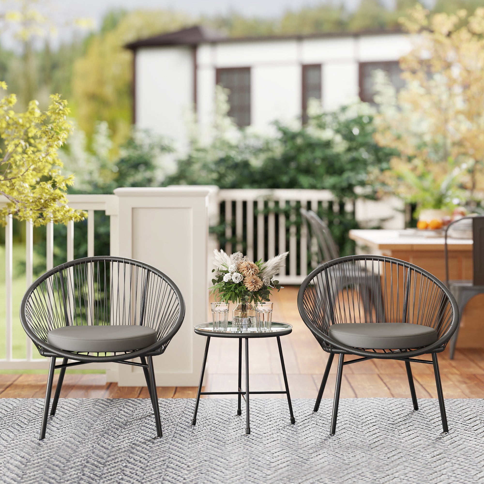Aosom Acapulco Chair Set 3-Piece Black Rattan-DECOROLALA