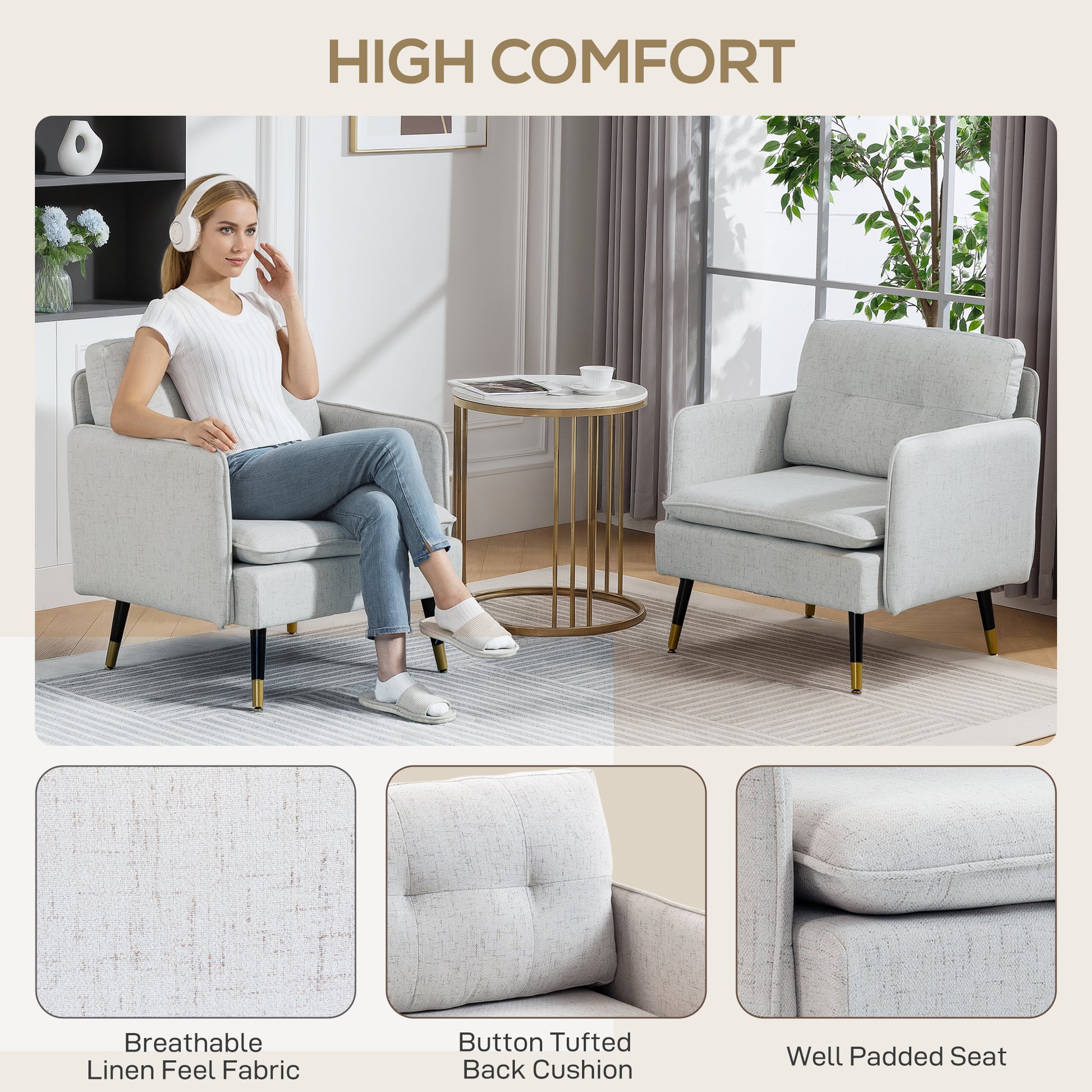 Aosom Accent Chairs Set of 2 - Cream Tufted-DECOROLALA