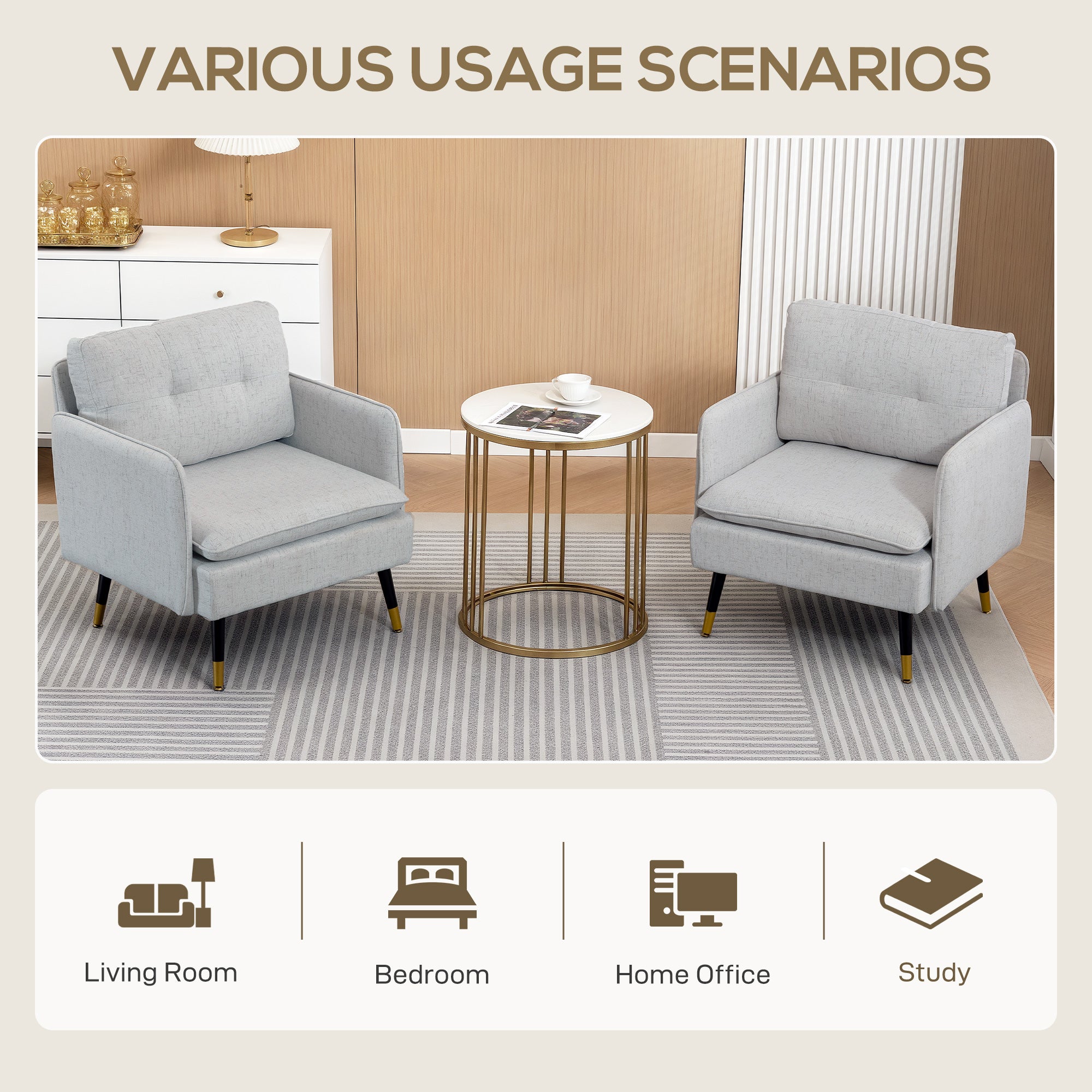 Aosom Accent Chairs Set of 2 - Cream Tufted-DECOROLALA