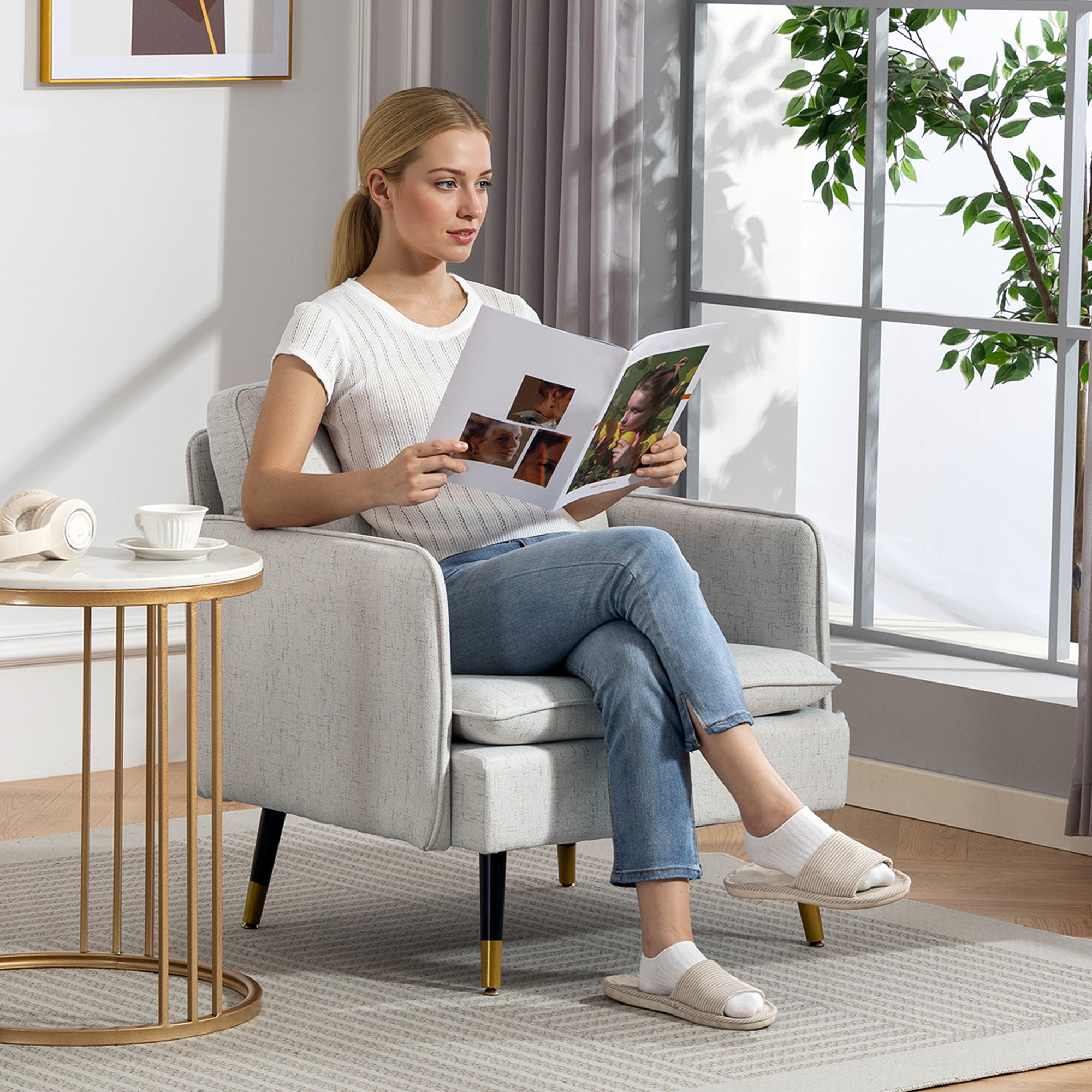 Aosom Accent Chairs Set of 2 - Cream Tufted-DECOROLALA