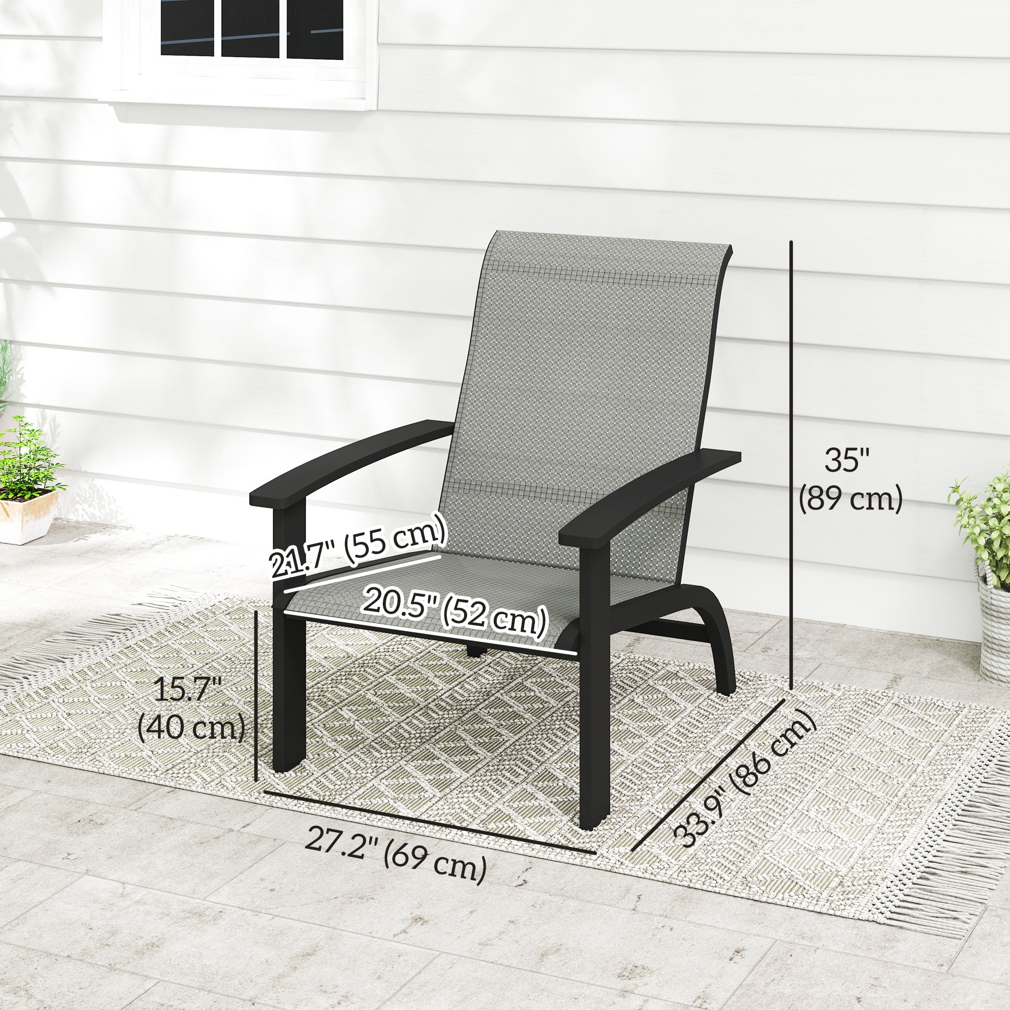 Aosom Adirondack Chairs Set of 2 - Dark Grey Aluminum-DECOROLALA