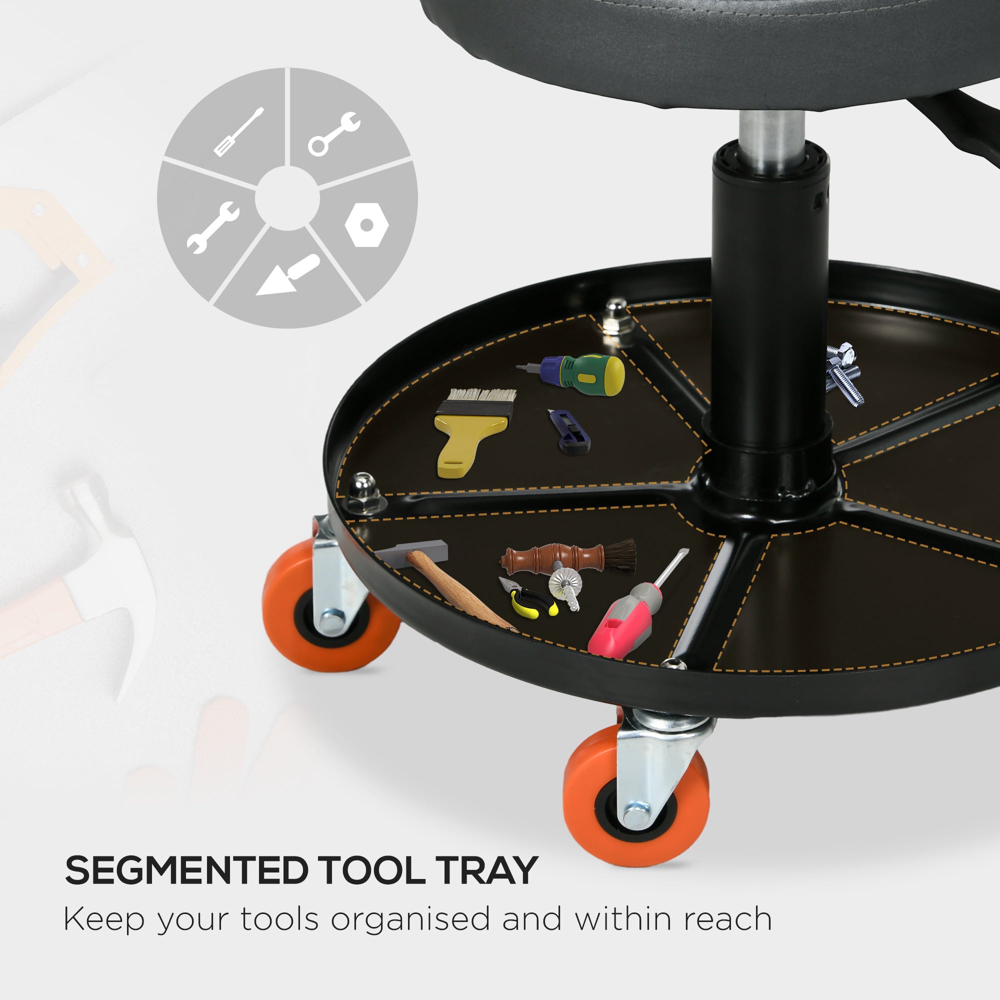 Aosom Adjustable Mechanic Shop Stool with Tool Tray - Black-Home Improvement > Tools > Automotive-DECOROLALA