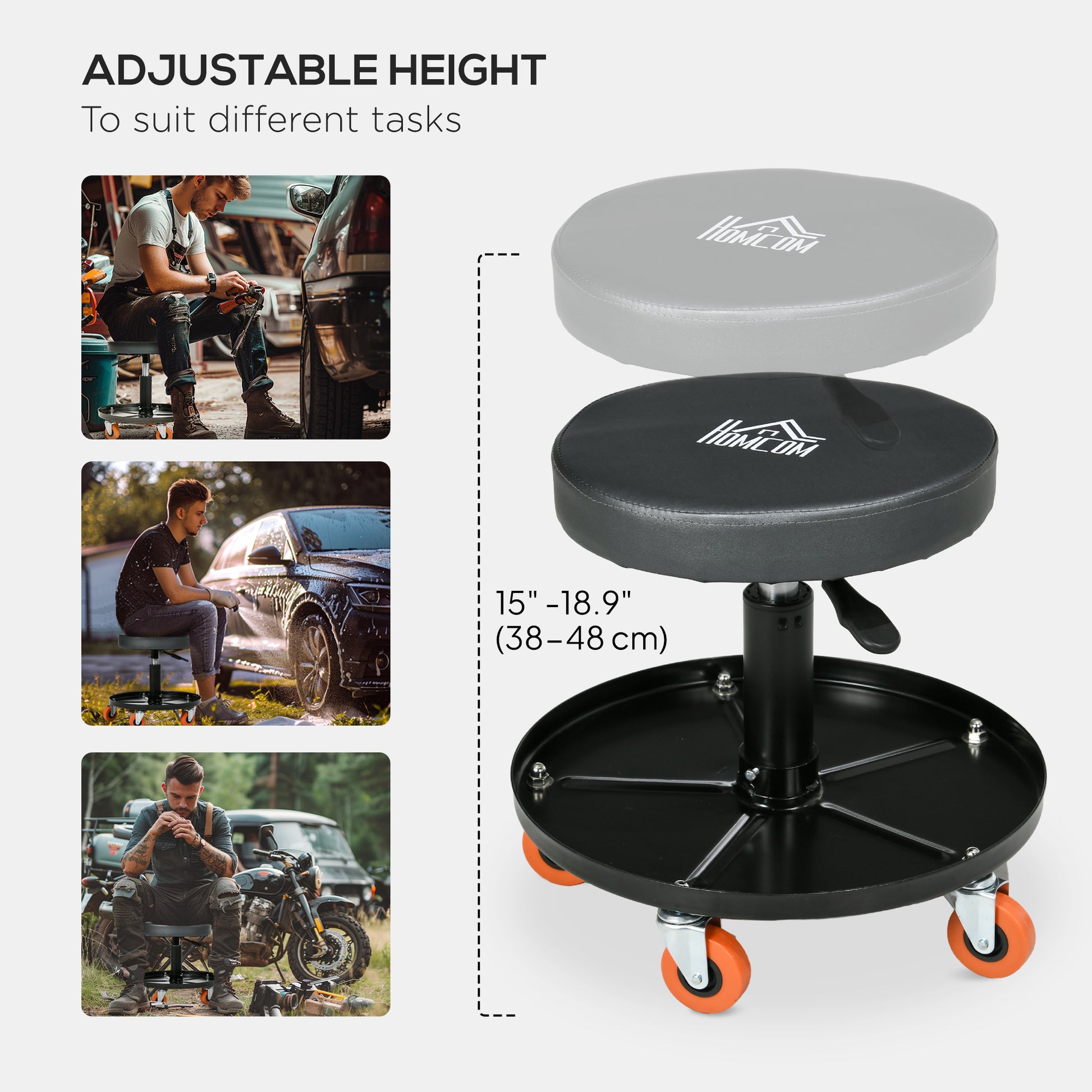 Aosom Adjustable Mechanic Shop Stool with Tool Tray - Black-Home Improvement > Tools > Automotive-DECOROLALA