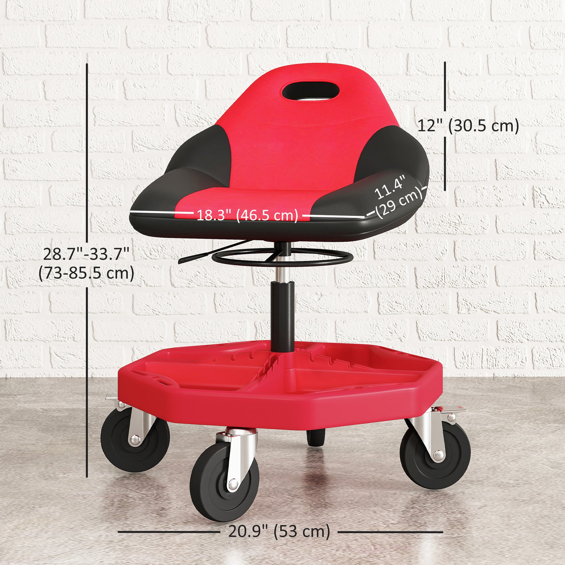 Aosom Adjustable Rolling Garage Mechanic Stool - Red 300 lbs-Home Improvement > Tools-DECOROLALA