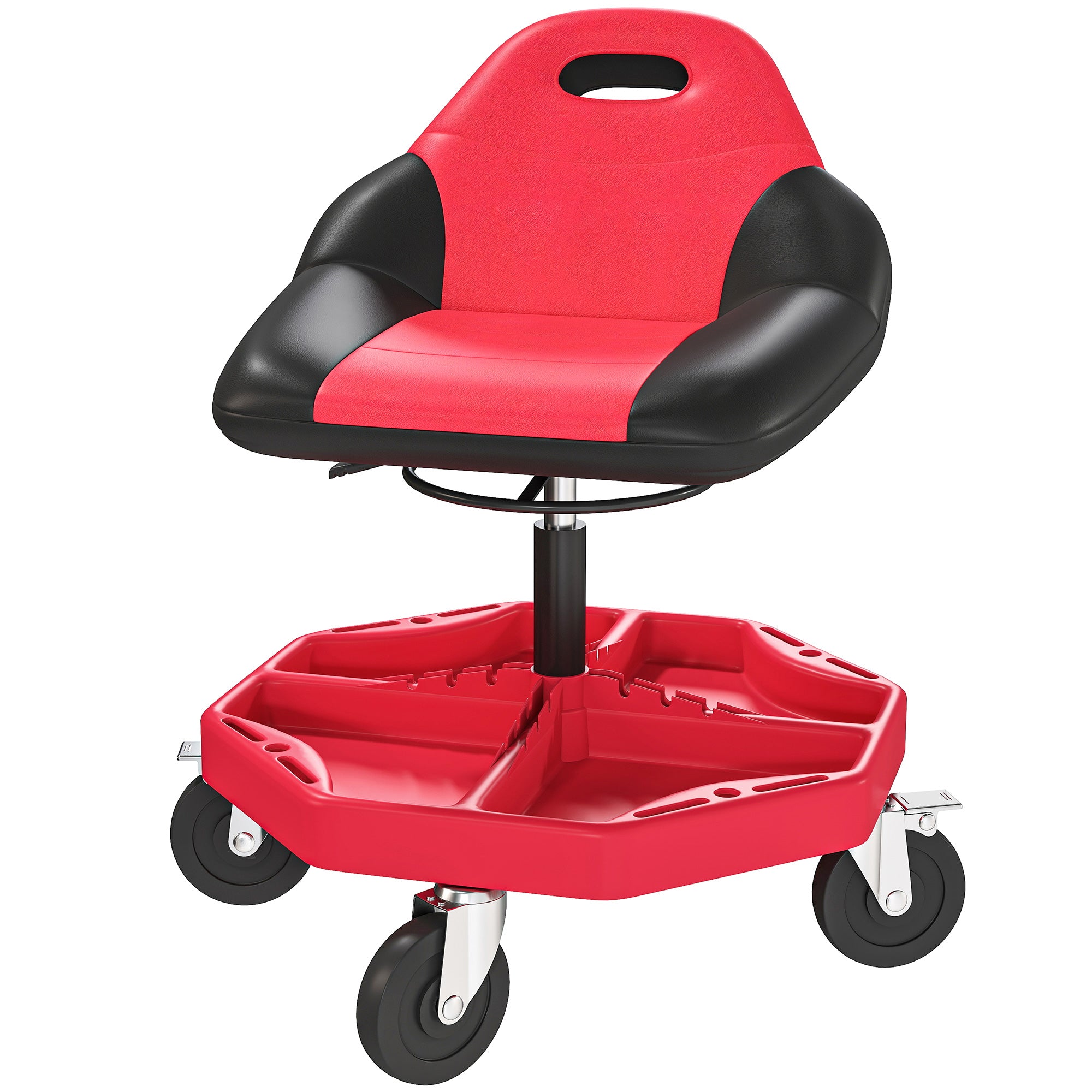 Aosom Adjustable Rolling Garage Mechanic Stool - Red 300 lbs-Home Improvement > Tools-DECOROLALA