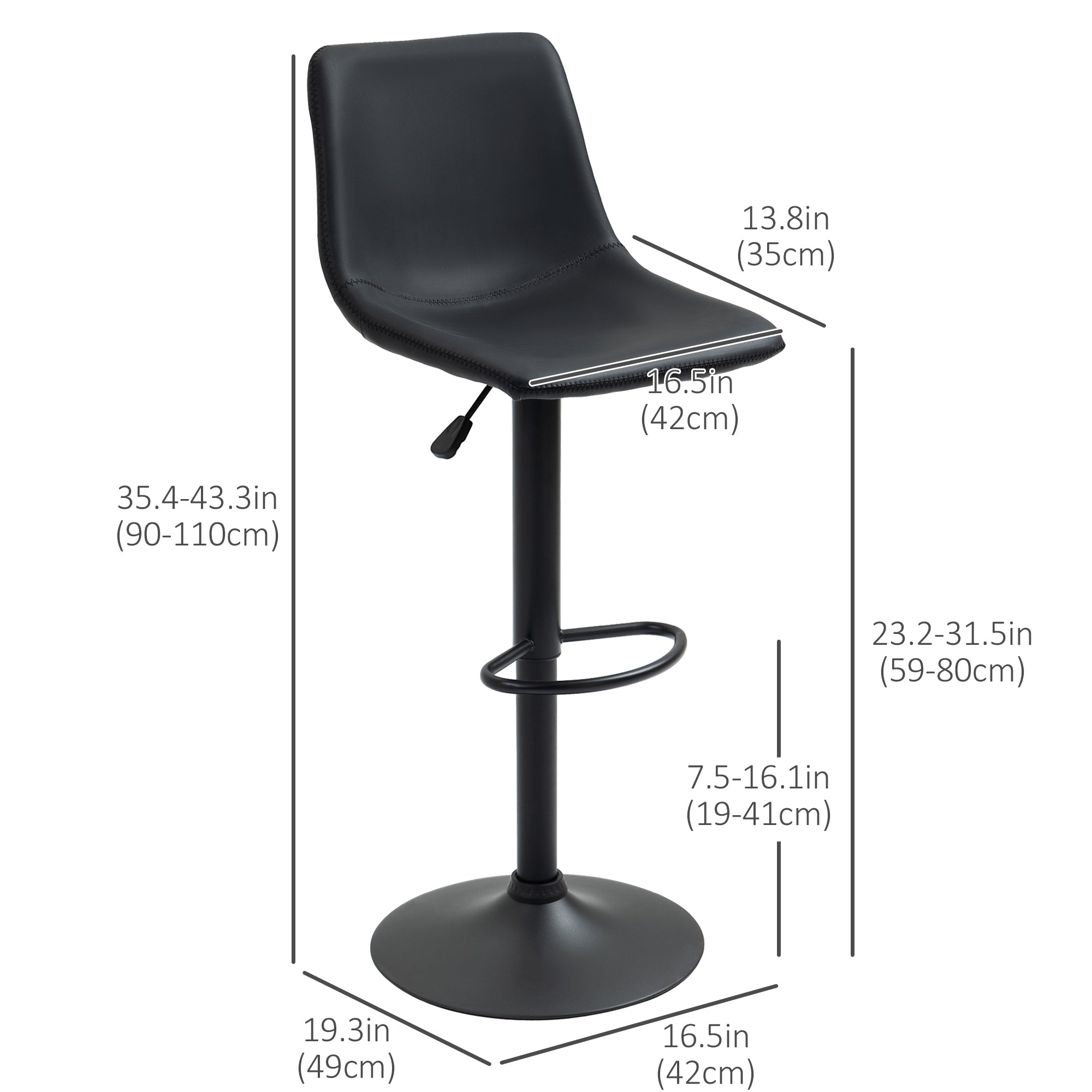 Aosom Adjustable Swivel Bar Stools Set of 2 - Retro Grey PU Leather-Home Furnishings > Kitchen & Dining Furniture > Bar Stools-DECOROLALA